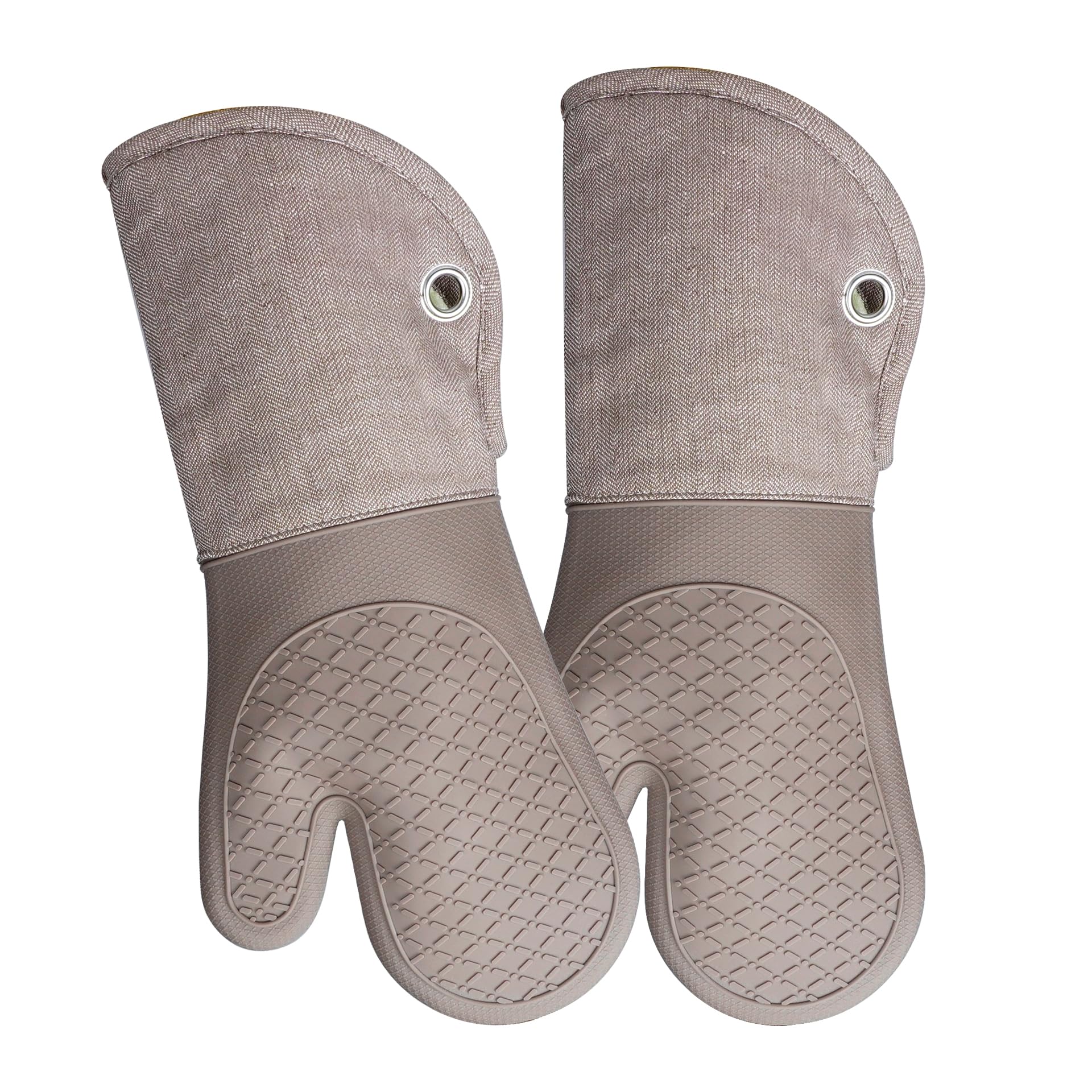Heat Resistant Silicone Oven Mitts - 500°F Kitchen Gloves for Baking, BBQ & Cooking - Pair of Non-Slip Pot Holders (Khaki) - Perfect for Grilling, Baking & Handling Hot Dishes