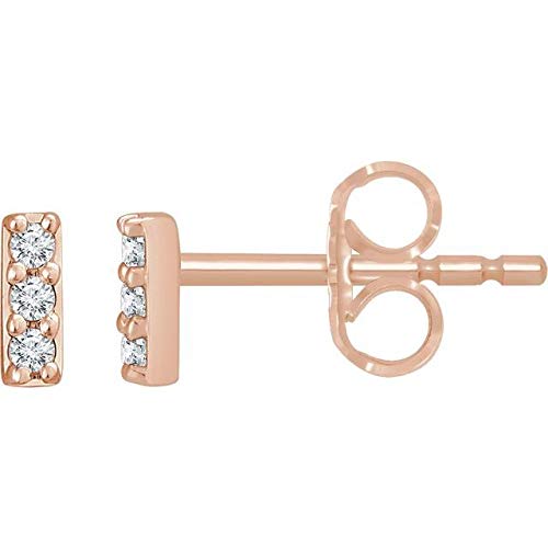 14K Rose Gold .05 CTW Diamond Bar Earrings - Dainty Minimalist Stud Earrings for Women - Perfect for Everyday Wear, Date Nights & Special Occasions