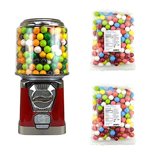 Red Gumball Machine for Kids - Home Vending Machine with 5 Lb Fruit Gumballs - Bubble Gum Dispenser for Birthday Parties & Home Decor - Coin Operated Candy Machine (Stand Not Included)
