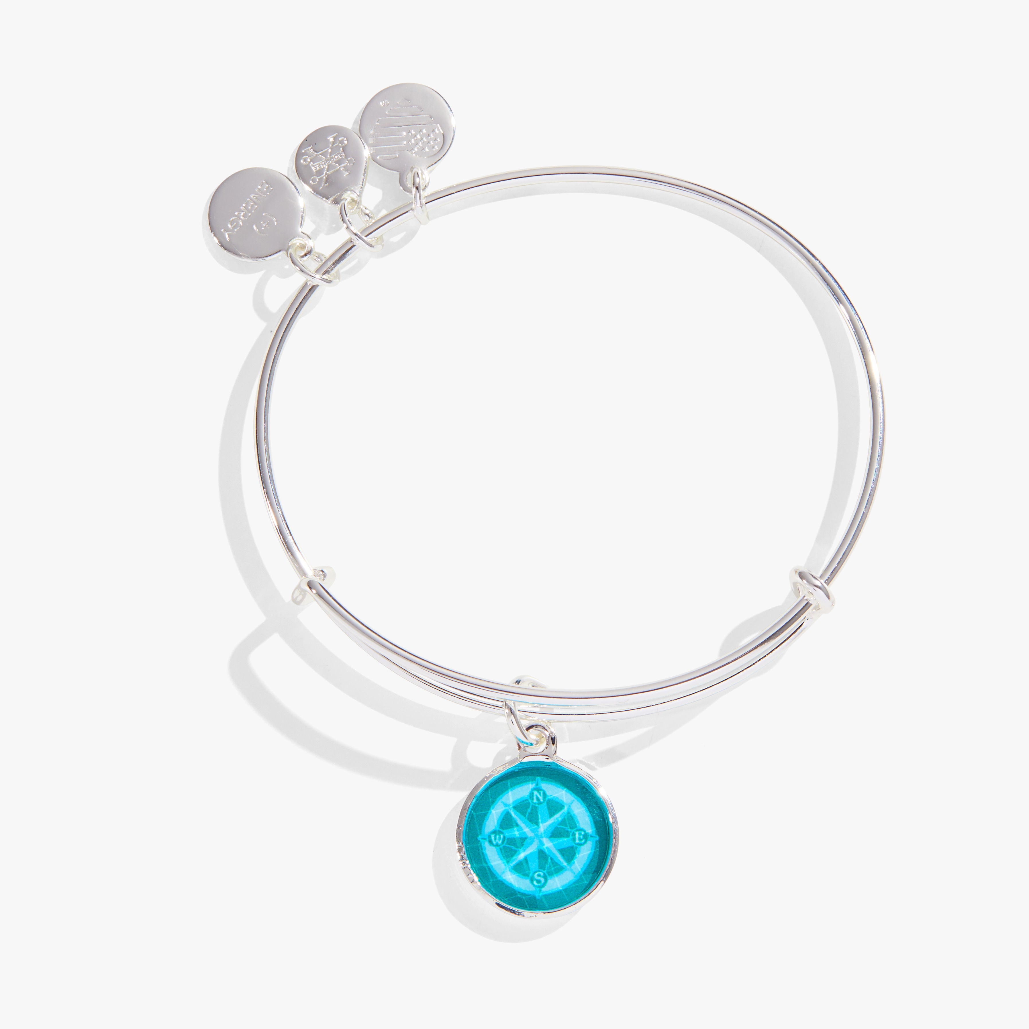Crystal Compass Charm Bangle Bracelet for Women - Elegant Adjustable Boho Jewelry for Travel, Adventure & Everyday Wear