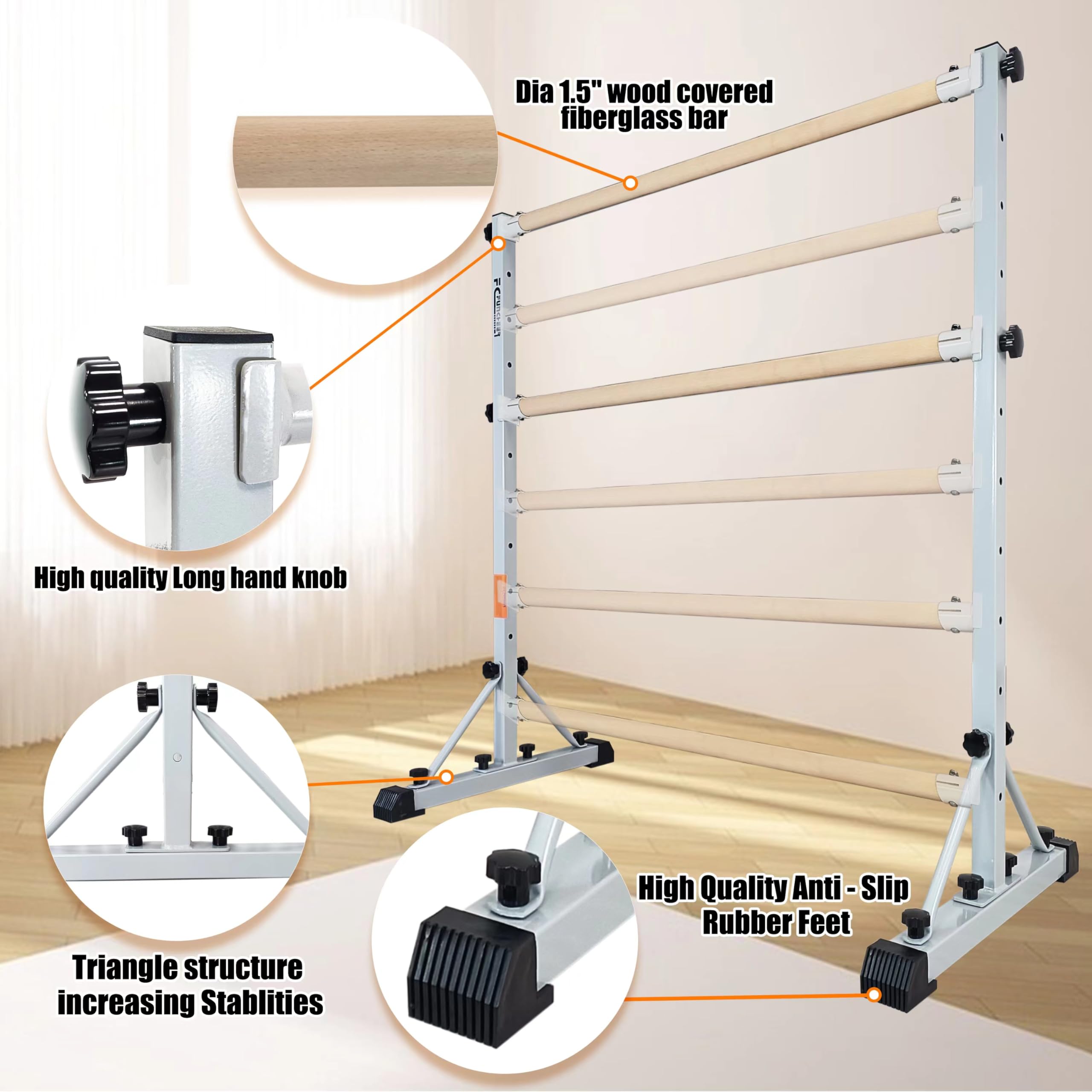 Adjustable Ballet Barre - Portable Dance Bar for Home & Studio, Sturdy Fitness Equipment for Dance, Balance & Stretching Exercises, Supports Up to 250 lbs - Perfect for Ballet Practice, Yoga & Workout Training