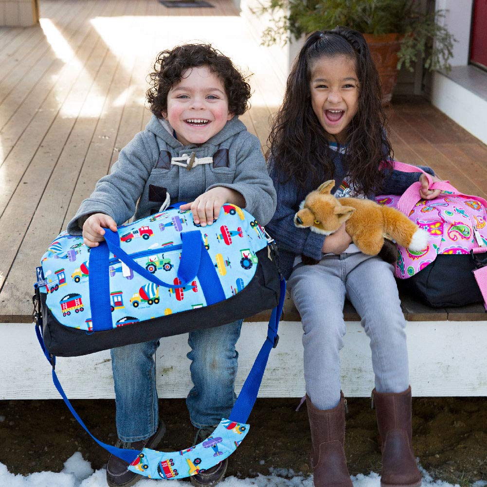 Wildkin Kids Overnighter Duffel Bag - Carry-On Size Travel Bag for Boys & Girls - Perfect for School, Sleepovers, Travel (Trains, Planes, Trucks Design) - Great for Weekend Trips, Sports Gear & Camping Essentials