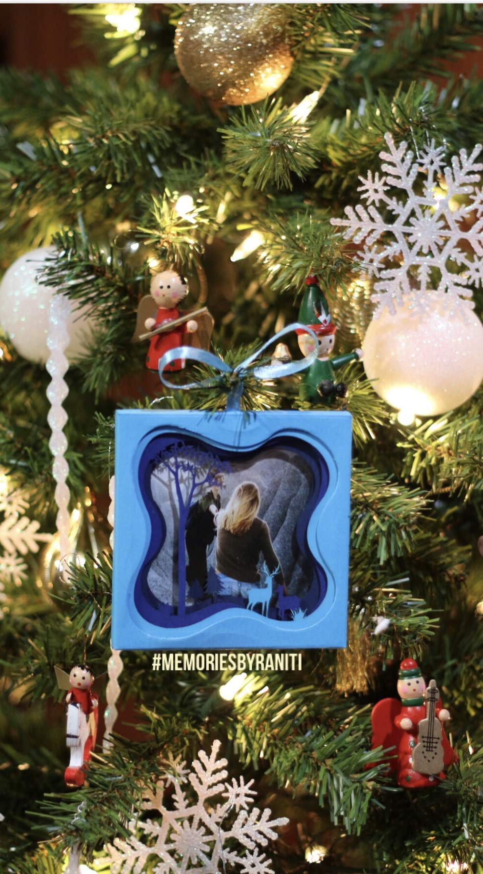 Unique Holiday Photo Ornament - Layered Shadow Box Christmas Tree Decor (Blue) | The Woods Series SHD1 | Perfect for Christmas Gifts, Home Decor & Memory Keepsakes