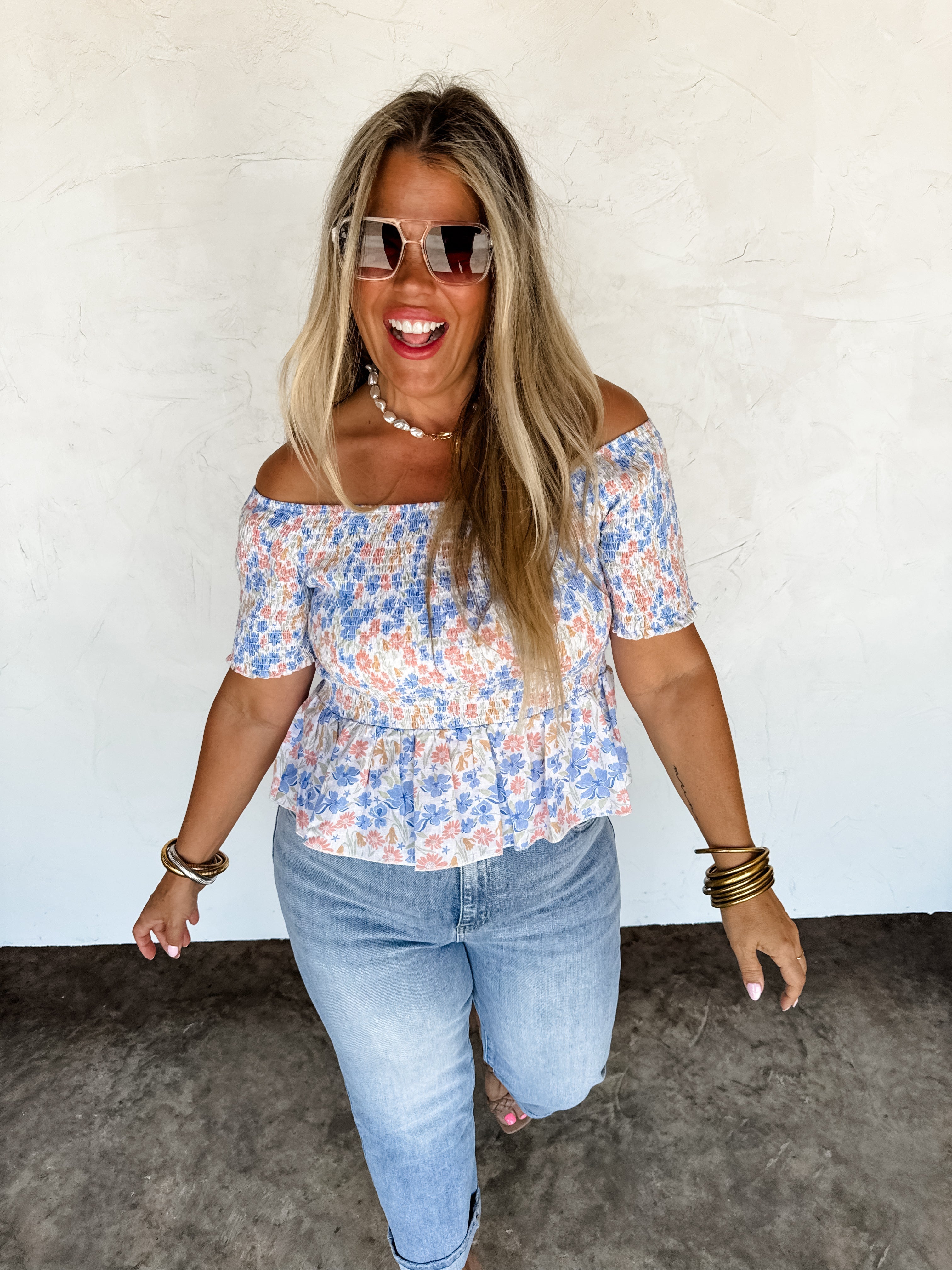Essie Floral Smocked Top Women's Blouse - Elegant Ruffled Sleeves & Floral Print - Perfect for Spring Outfits, Date Nights & Summer Vacations