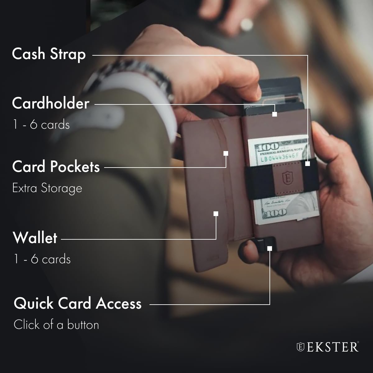 Ekster Vachetta Parliament Leather Wallet for Men | LWG-Certified RFID Blocking Minimalist Wallet | Slim Aluminum Card Holder with Quick Access Push Button | Perfect for Travel, Business & Everyday Use (Bergamo Brown)