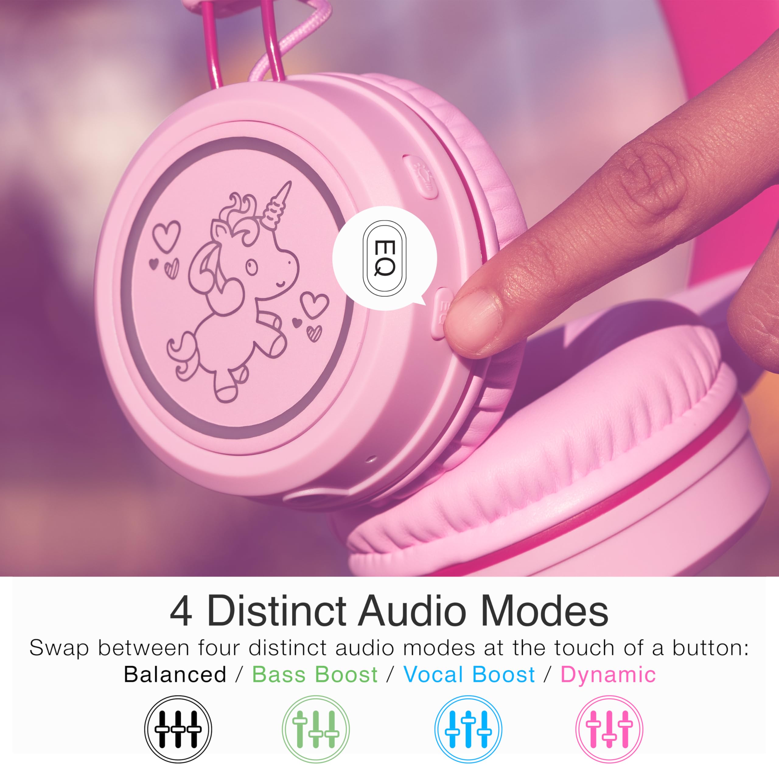 MEE audio KidJamz KJ55BT Bluetooth Wireless Kids Headphones with LED Lights - 85dB Volume Limiter, Built-in Mic & 40H Battery - Safe Listening Headphones for Children - Perfect for School, Online Learning, iPhone, iPad, Tablet & Travel (Pink)