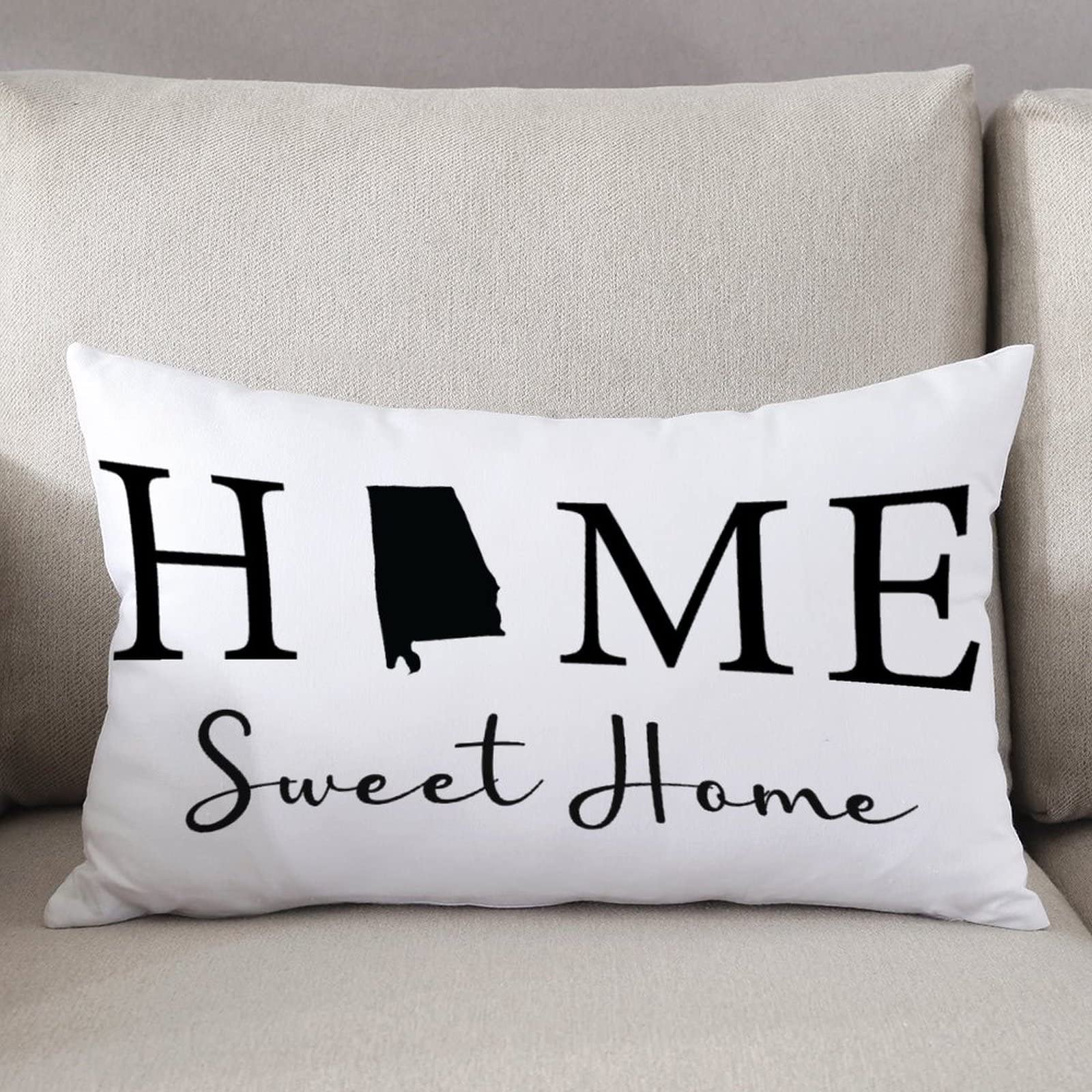 12x20 Inch Farmhouse Style Alabama State Map Pillow Covers - 'Home Sweet Home' Embroidered Throw Pillow Cases for Couch, Bed & Sofa Decor - Perfect for Holiday Decorations, Housewarming Gifts & Cozy Home Accents