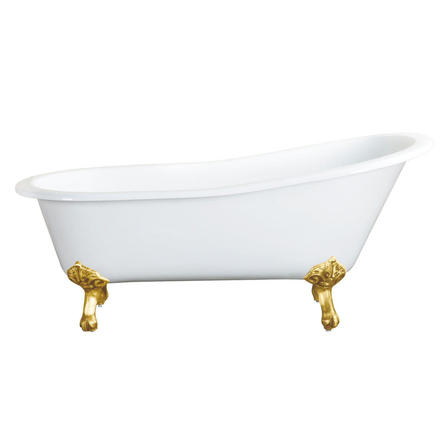 Aqua Eden 61 Inch White Oval Cast Iron Clawfoot Bathtub with Brushed Brass Feet - No Faucet Drillings | Vintage Freestanding Soaking Tub for Bathroom Remodel & Spa Retreat