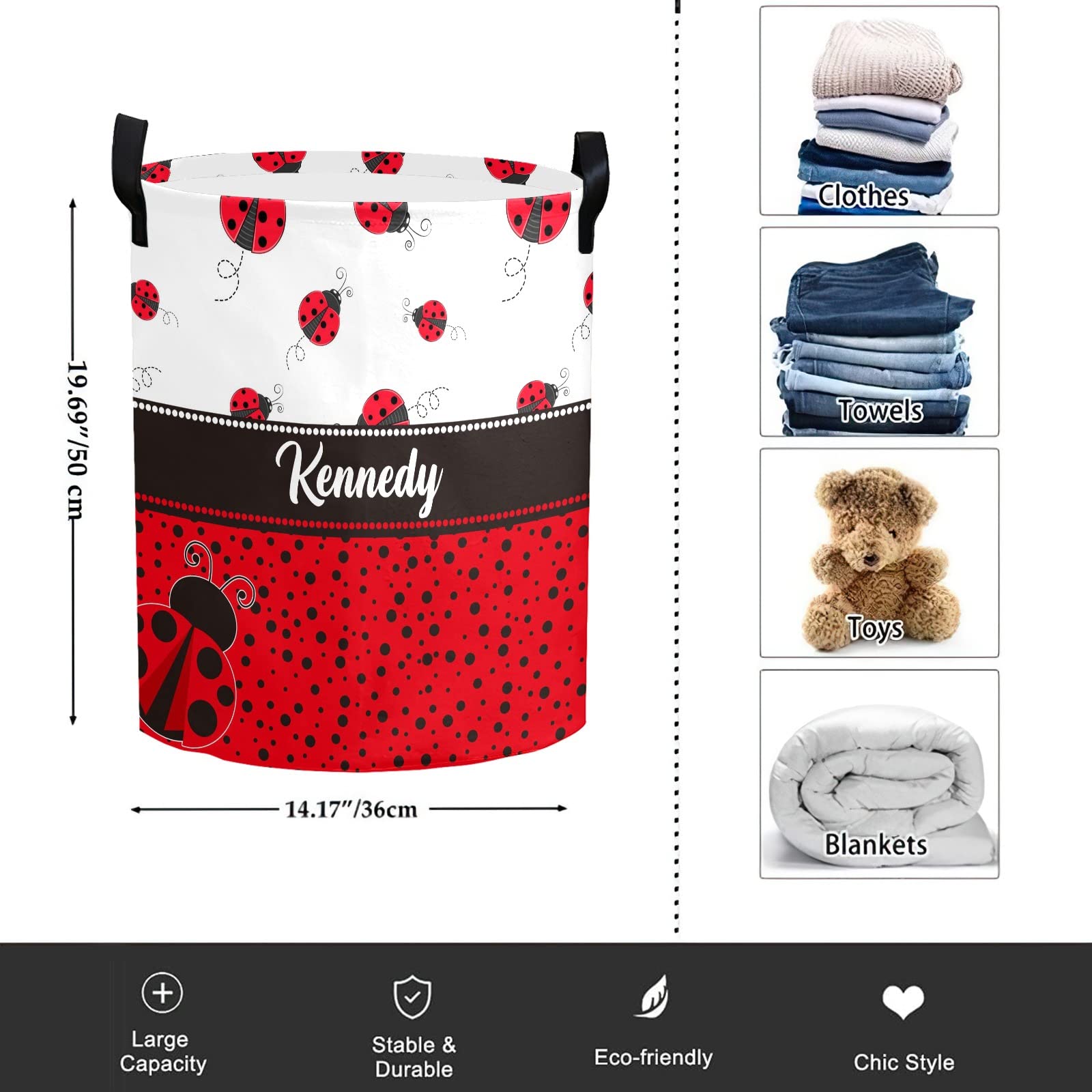 Personalized Laundry Hamper Basket - Cute Ladybug Design with Red Dots, Collapsible Storage Bin with Handles for Kids Room, Nursery Decor, Baby Clothes Organization | Perfect for Toddler Bedroom, Playroom & Home Storage Solutions