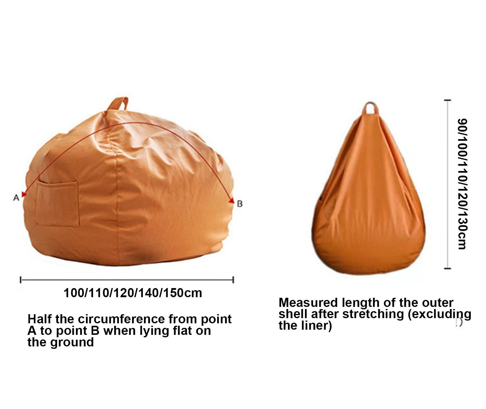 Premium Faux Leather Bean Bag Chair Cover - 100x110cm, Waterproof & Durable for Living Room, Outdoor, and Kids' Play Area - Perfect for Organizing Plush Toys and Relaxing