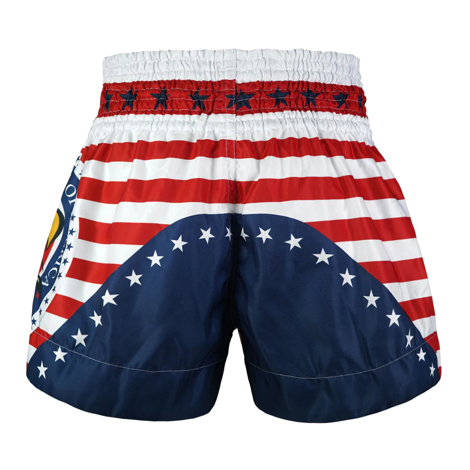 Premium Tuff Muay Thai Shorts - Authentic Thai Liberty Style in White, Red & Blue - Ideal for MMA, Kickboxing & Muay Thai Training