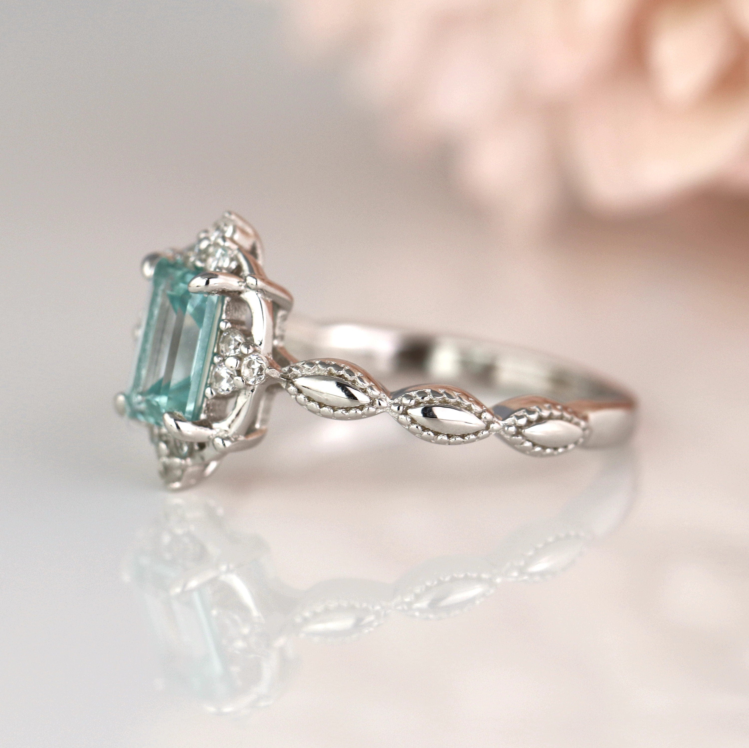 Vintage Natural Aquamarine Ring for Women - Sterling Silver Jewelry - Elegant Gift for Birthday, Anniversary & Special Occasions
