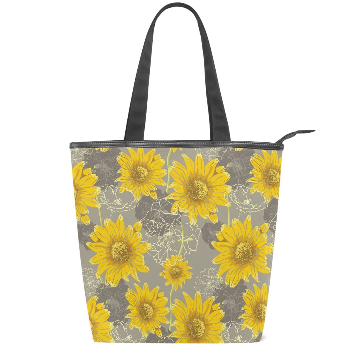 Stylish Canvas Tote Bag with Daisy Print - Women's Fashion Shoulder Bag for Shopping, Work & Daily Use | Eco-Friendly Reusable Grocery Tote | Perfect for Office, Beach & Travel Accessories