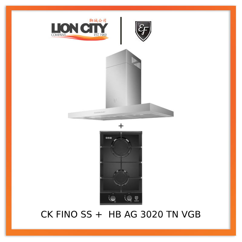EF 90cm Stainless Steel Chimney Hood CK Fino with Built-in Hob HBAG3020TNVGB - Modern Kitchen Ventilation for Home Cooking & Grilling