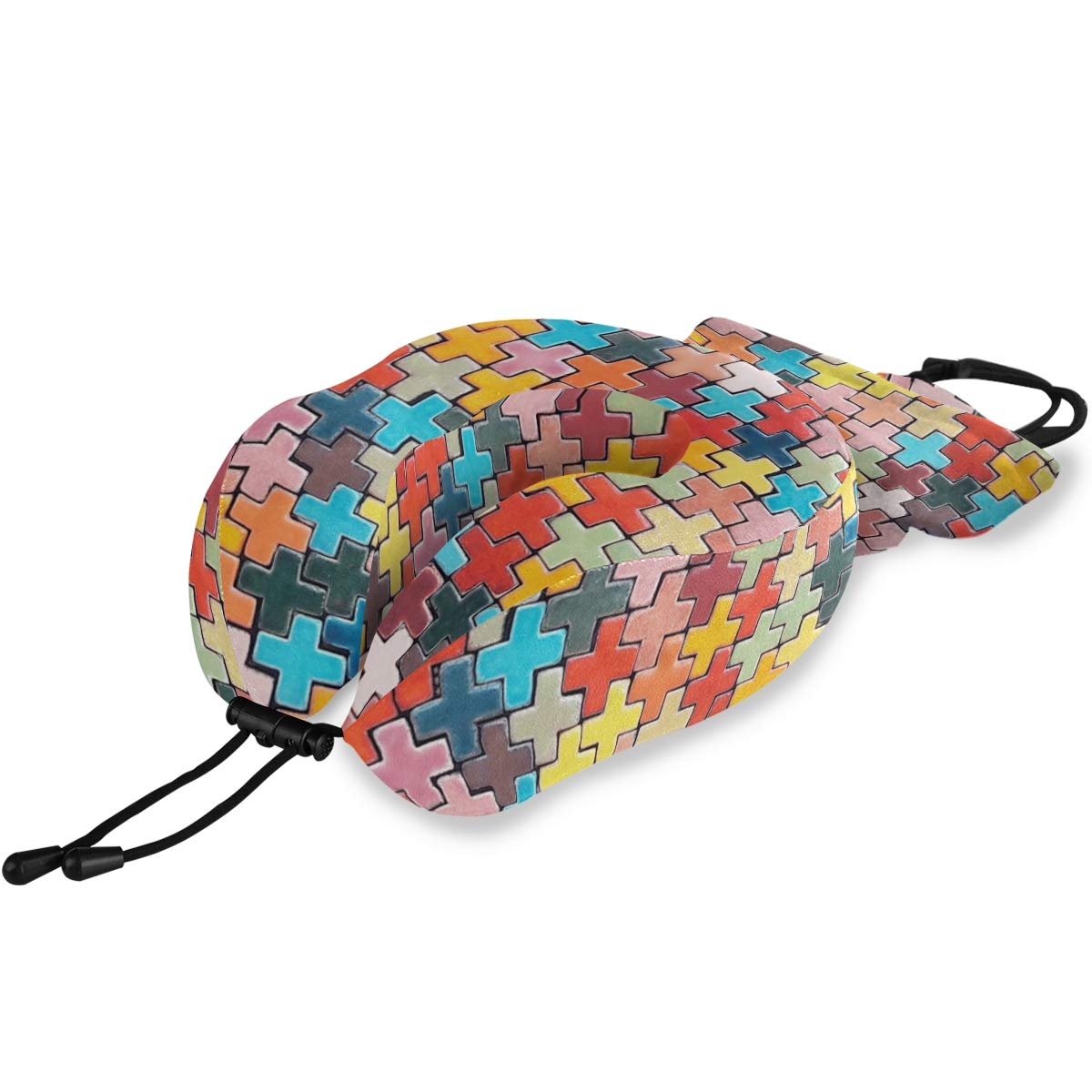 Colorful Puzzle Pattern Travel Pillow for Sleeping - Comfortable & Breathable Neck Support Pillow for Airplane, Bus, Train Travel or Home Office Use - Perfect for Long Flights, Road Trips and Work Breaks