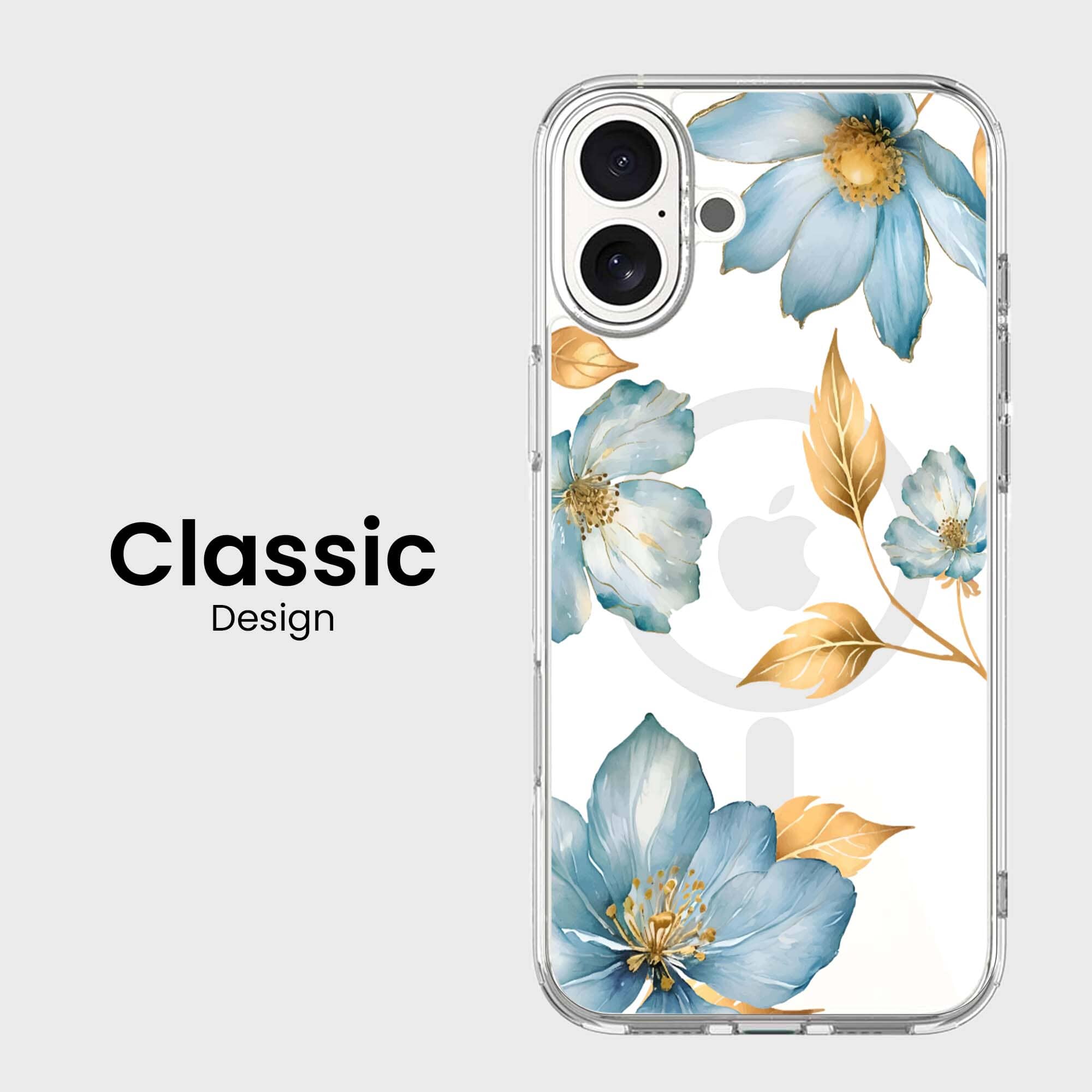 MagSafe iPhone 16 Case - Blue Wildflower Clear Protective Cover | Compatible with Wireless Charging | Perfect for Everyday Use, Travel & Outdoor Activities