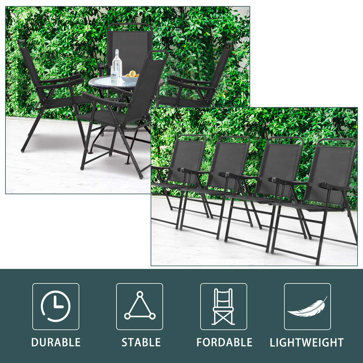 Casart 4-Pack Folding Sling Chairs with Armrests - Lightweight Portable Outdoor Patio Chairs for Camping, Beach, Picnics, and Backyard Relaxation