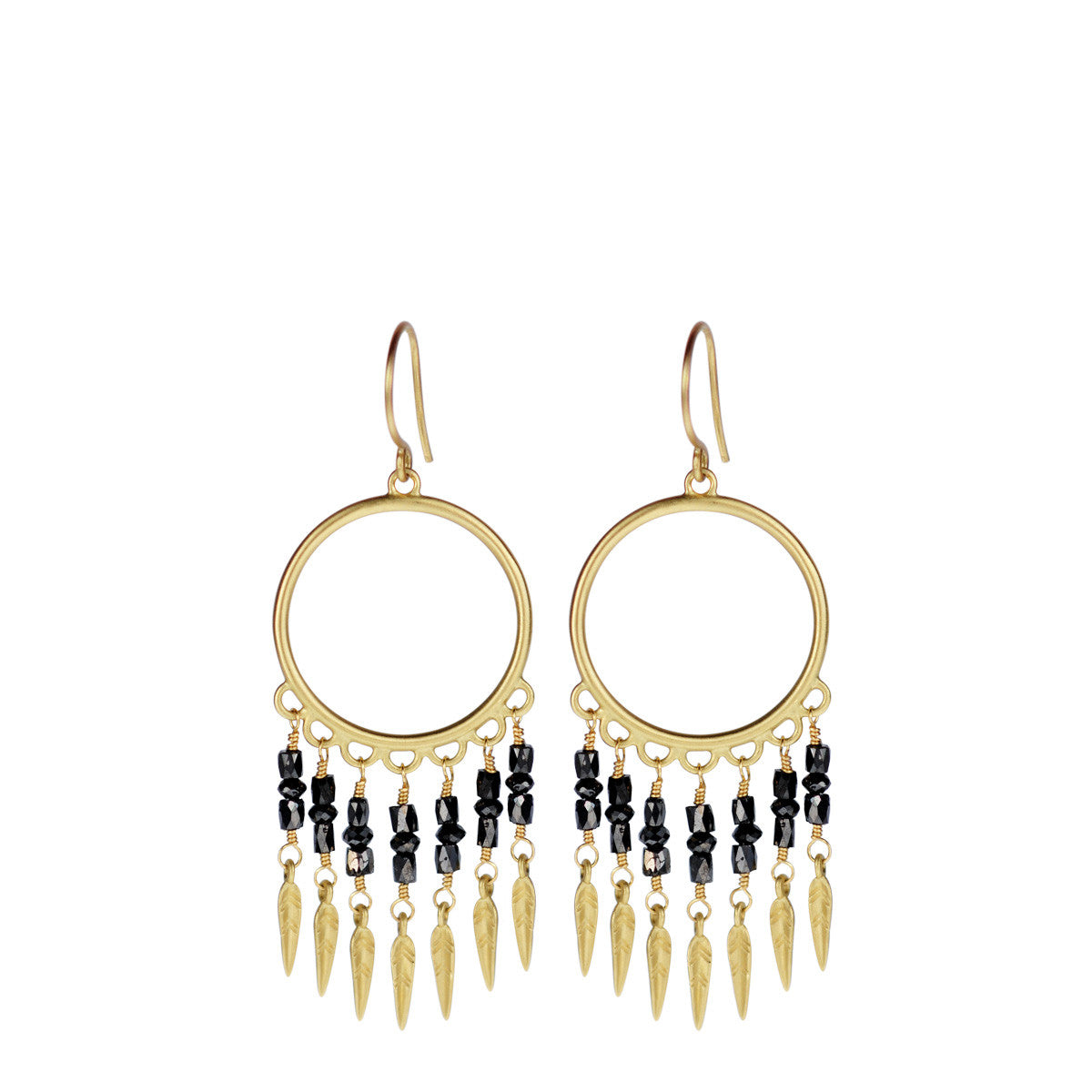 18K Gold Small Black Diamond Dream Catcher Earrings for Women - Elegant Dangle Drop Earrings for Parties, Weddings & Special Occasions