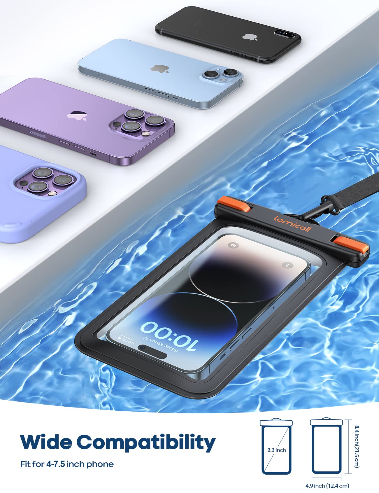 Lamicall Waterproof Phone Pouch Case - 2 Pack IPX8 Certified [8.3in Large Size] Heavy Duty Dry Bag with Easy Lock for iPhone 13/14/15/16 Pro Max, Samsung Galaxy S23+/S24 Ultra & Most Smartphones - Perfect for Swimming, Beach, Kayaking & Outdoor Activities