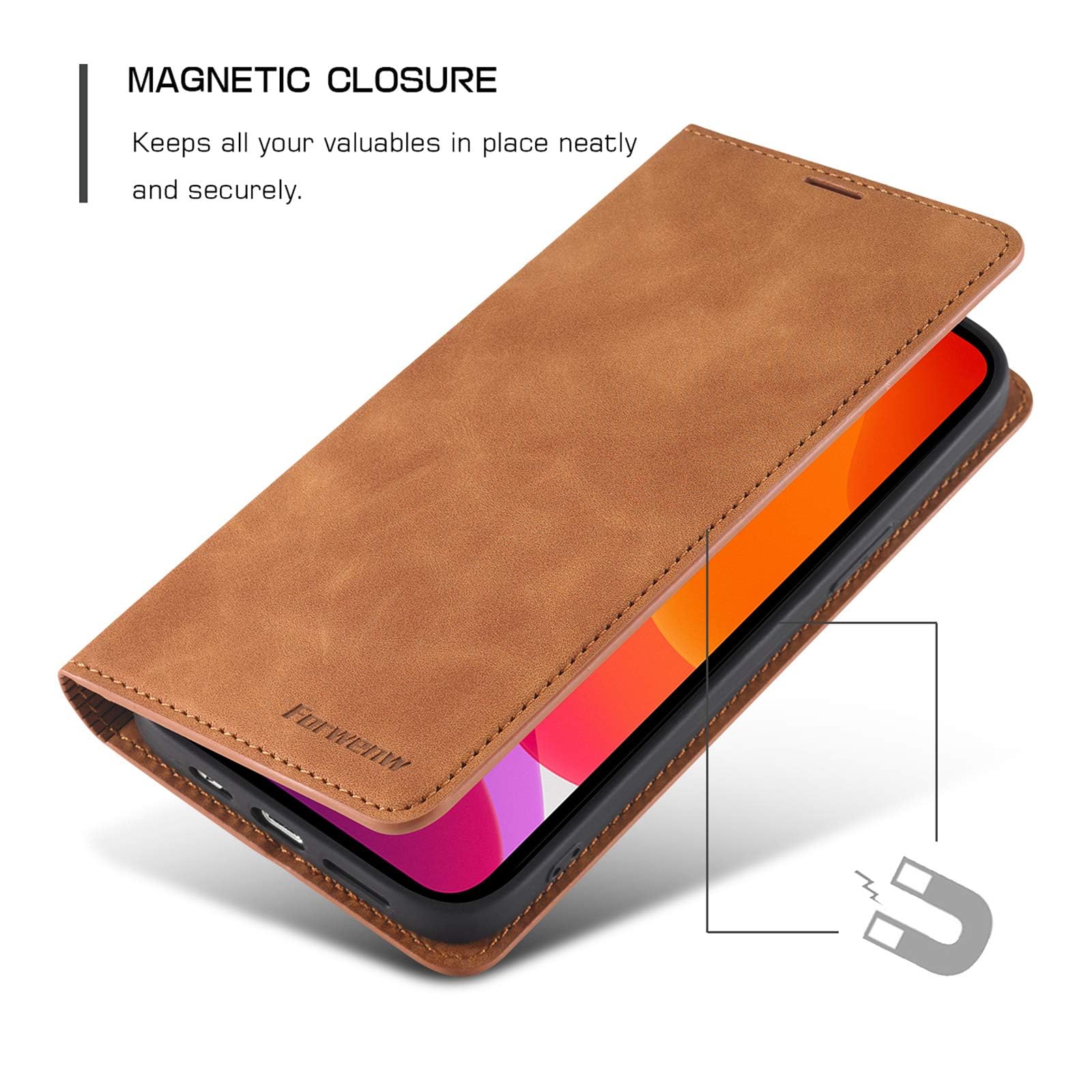 Premium PU Leather Magnetic Flip Wallet Case for iPhone 15 Pro Max - Shockproof Card Holder with Kickstand & Hidden Adsorption (Brown) | Perfect for Business, Travel & Daily Protection
