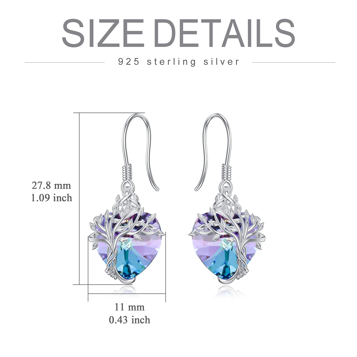 TOUPOP Heart Tree of Life Urn Necklace & Earrings Set with Purple Crystal - Memorial Jewelry Gift for Women, Girls - Perfect for Remembrance, Sympathy & Special Occasions