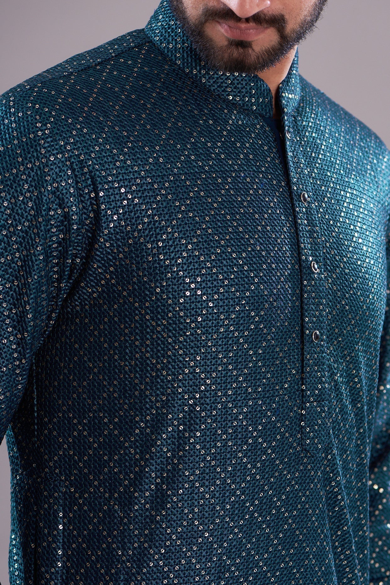 Stylish Navy Blue Sequenced Kurta for Men & Women | Traditional Indian Ethnic Wear for Festivals, Weddings & Parties