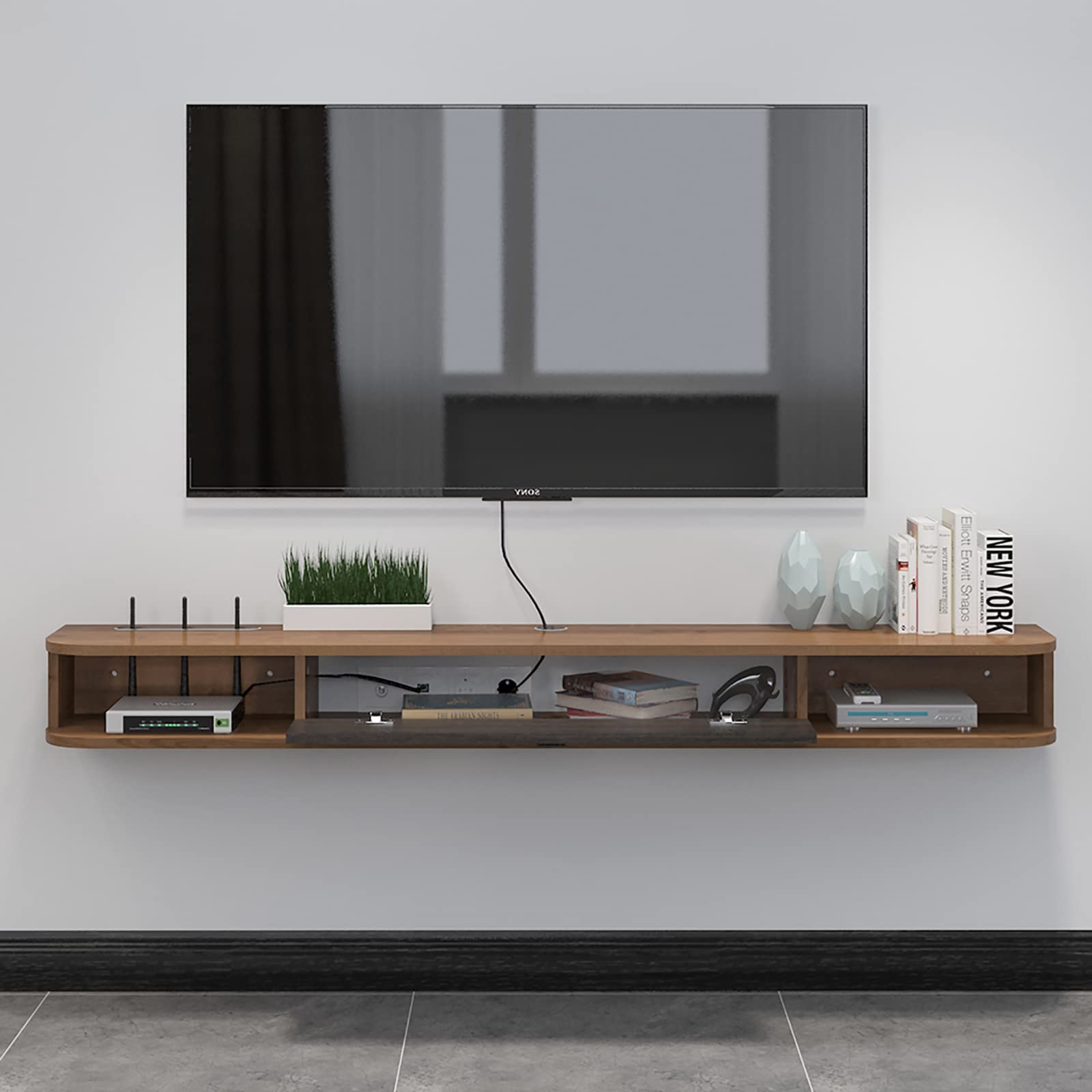 Floating TV Stand 70 Inch - Wall Mounted TV Shelf Console with Storage, Modern Walnut Entertainment Center for Living Room & Bedroom - Perfect for TVs, Gaming Consoles, and Media Storage