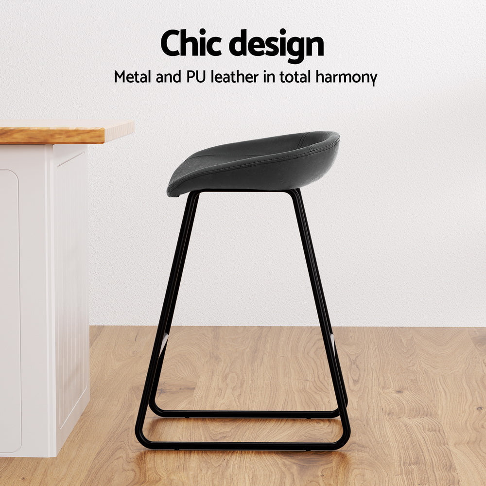 2 Pack Bar Stools for Kitchen Counter - PU Leather Upholstered Metal Bar Height Stools with Backrest - Perfect for Dining Room, Breakfast Nook, and Home Bar Seating