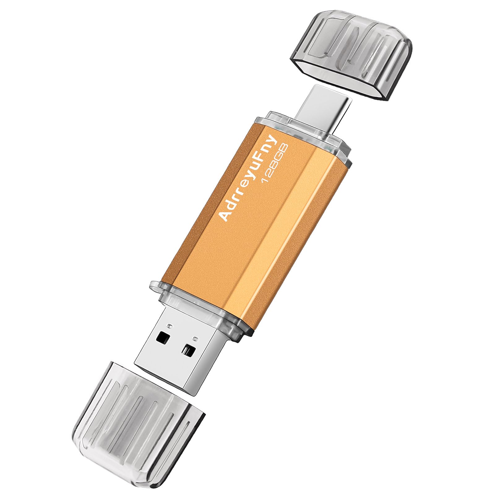 AdrreyuFny 128GB USB Type C Flash Drive 2-in-1 OTG Pendrive with USB 2.0 for Laptop, Smartphone, Tablet - Gold | High-Speed Data Transfer, Portable Storage for Work, Travel, School