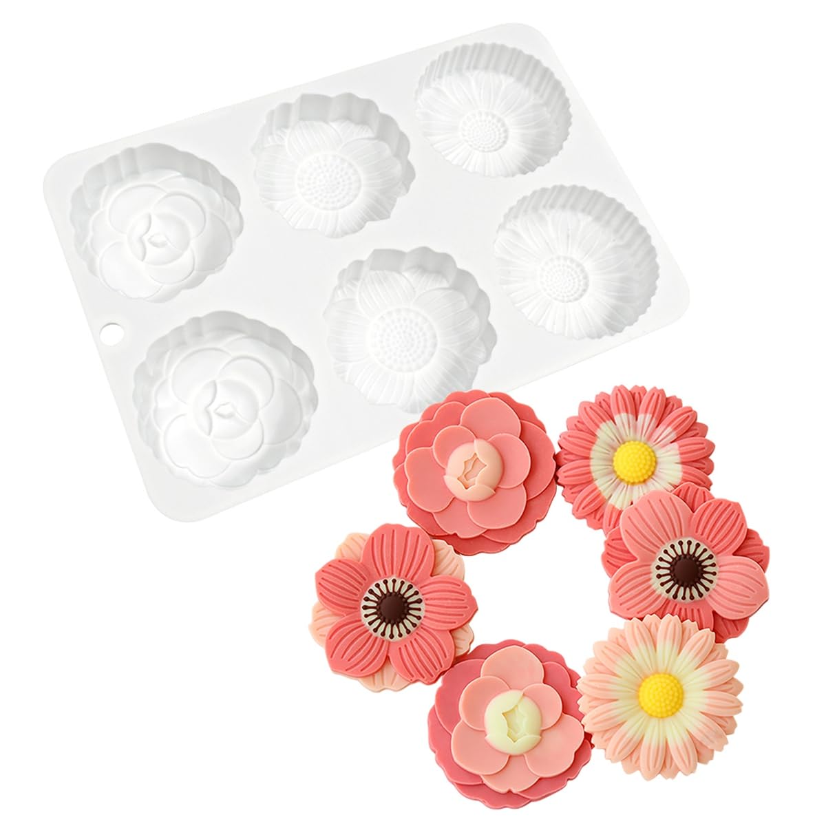 Mostsom 6-Cavity Flower Silicone Cake Mold - DIY Baking Tool for Cupcakes, Bread, Mooncakes - Reusable Non-Stick Silicone Mould for Home Baking & Party Dessert Decorations