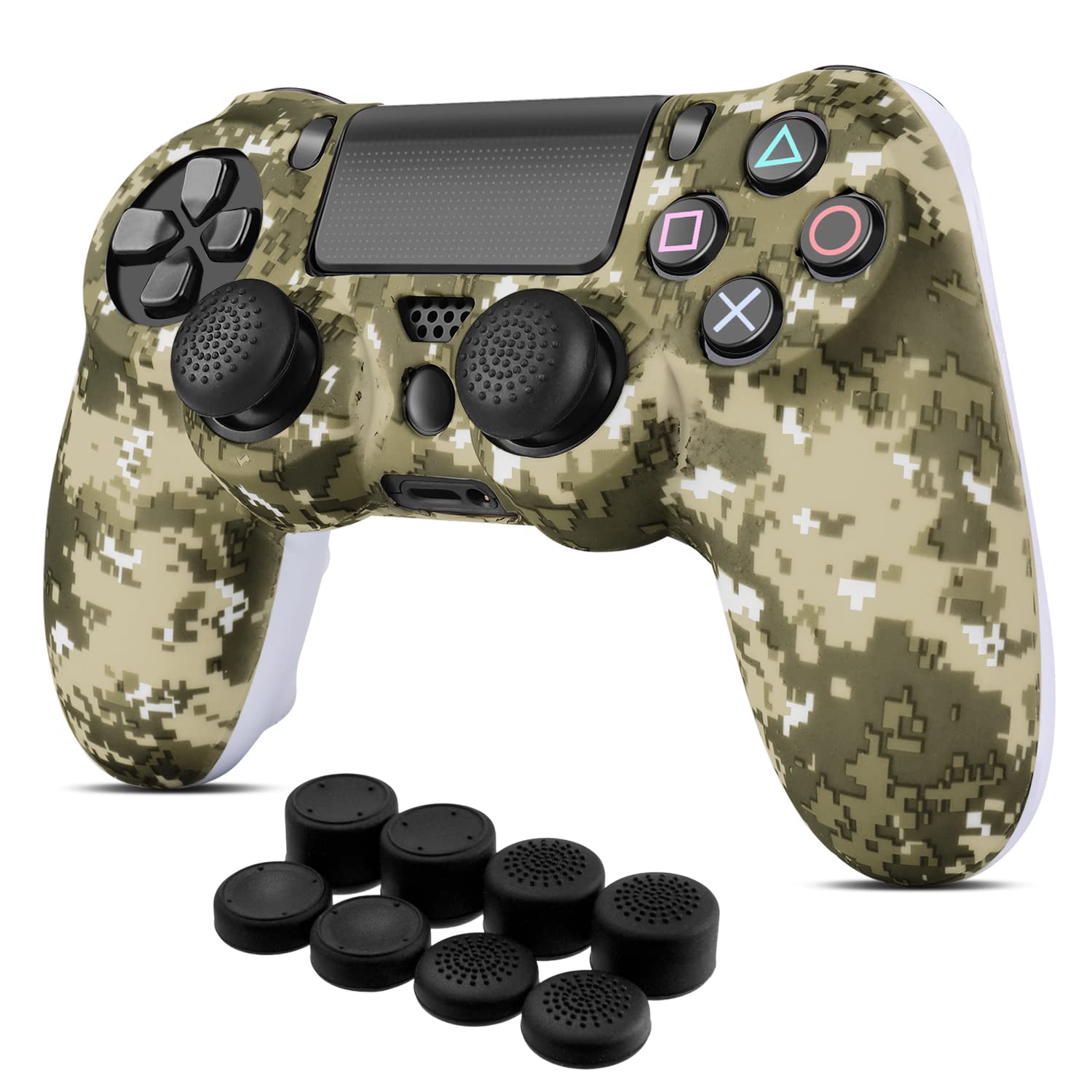 Premium PS4 Controller Skin Cover Set - Soft Silicone Grip Case & Anti-Slip Thumb Stick Caps for PlayStation 4/Slim/Pro (Camo Mosaic Brown) | Protective Gaming Accessory for Enhanced Comfort & Performance