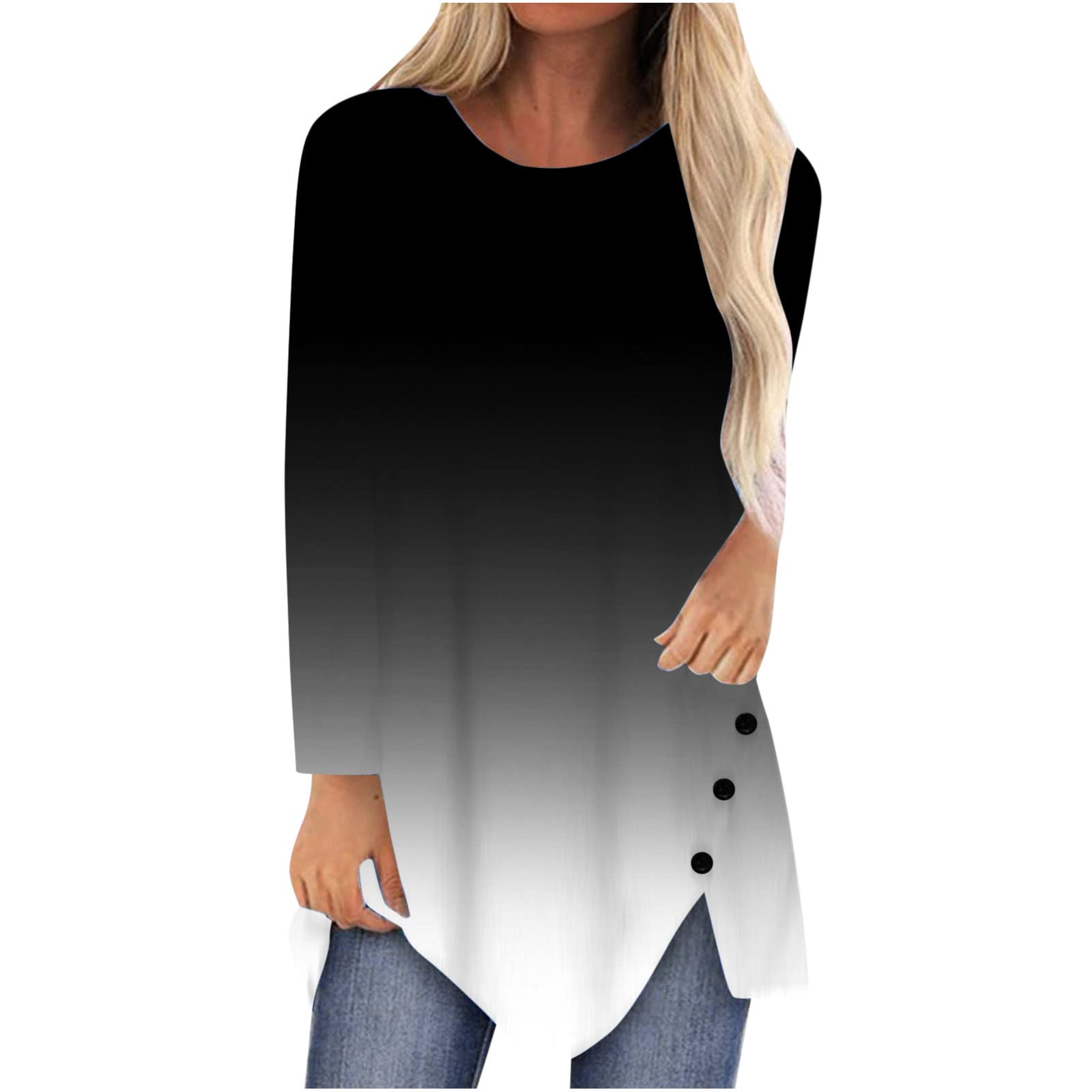 Wirziis Women's Tie Dye Long Sleeve Button-Up Tunic Top - Crewneck Casual Blouse for Leggings | Plus Size Flowy T-Shirt Dress | Perfect for Work, Weekend & Date Night Outfits