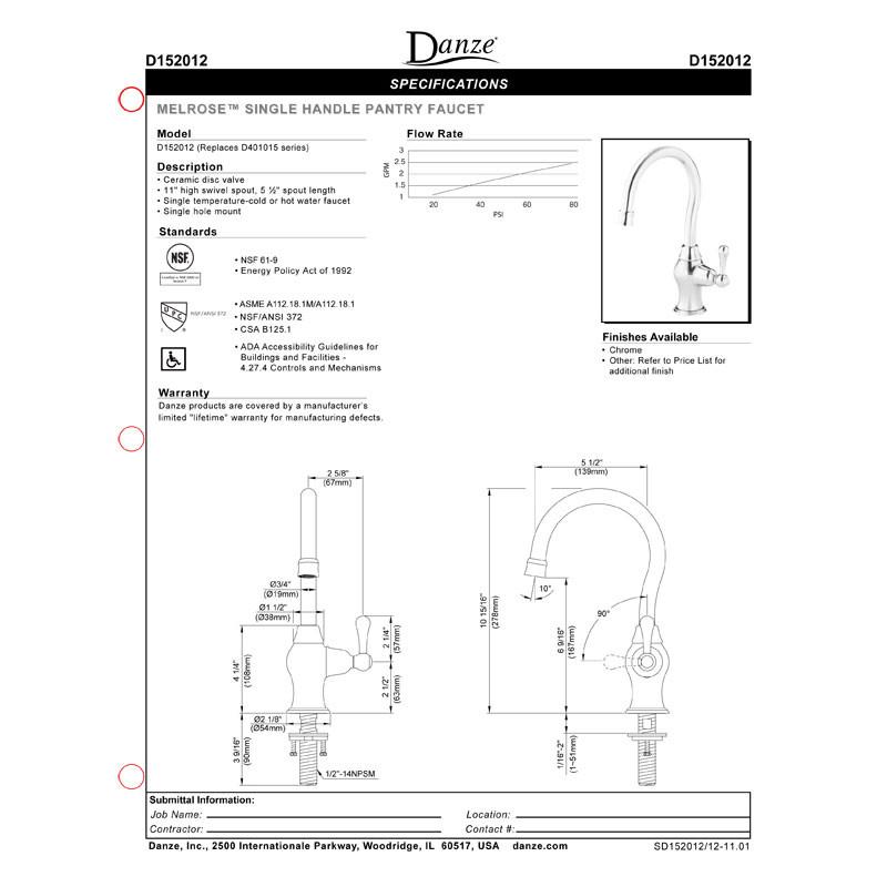 Danze Melrose Chrome Single Handle Bar Faucet - Modern Kitchen Sink Faucet for Bar, Prep Sink & Utility Use