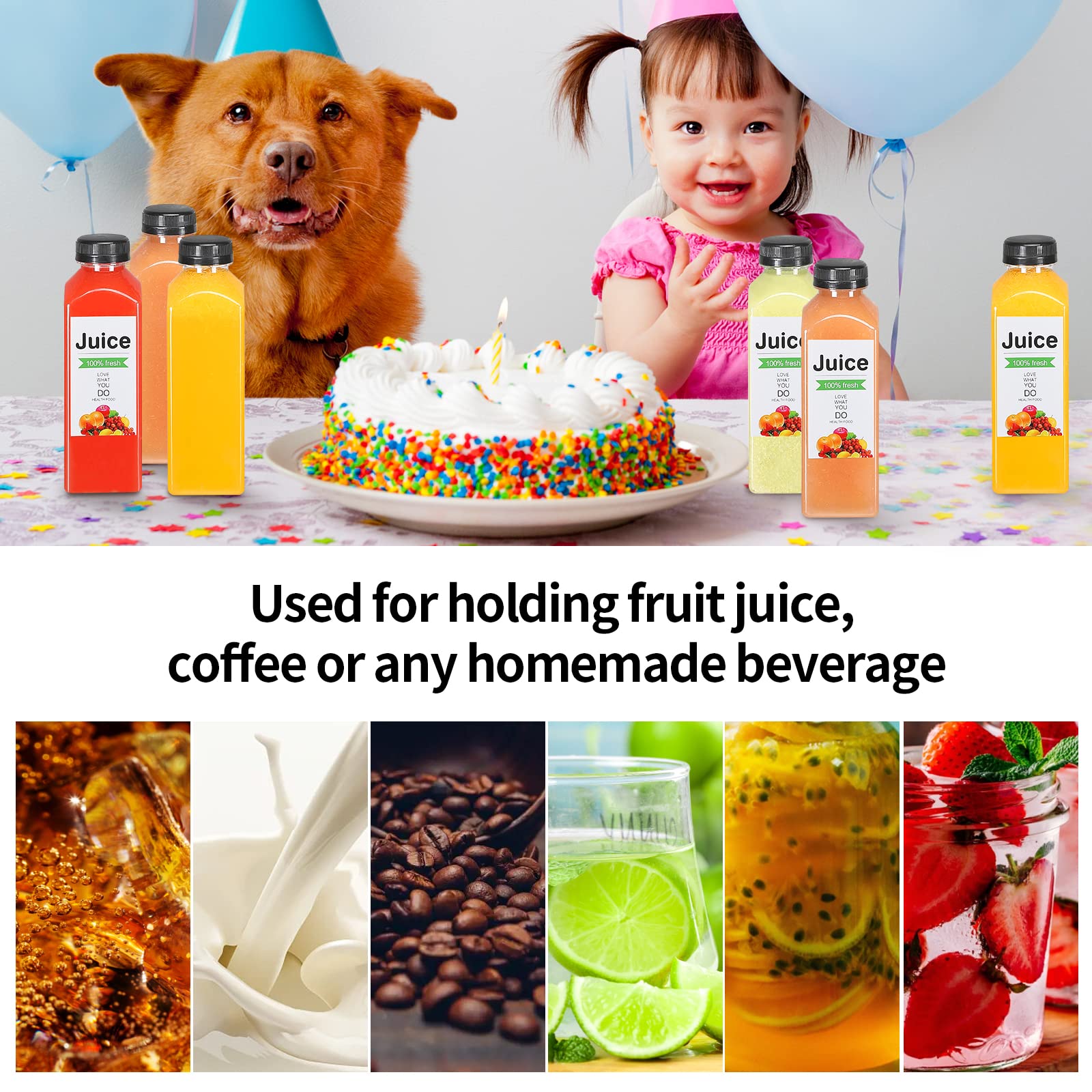 24-Pack 16oz Reusable Plastic Bottles with Lids - Clear Juice & Beverage Containers for Milk, Smoothies, Iced Coffee - Perfect for Meal Prep, Gym, Picnics & School Lunches