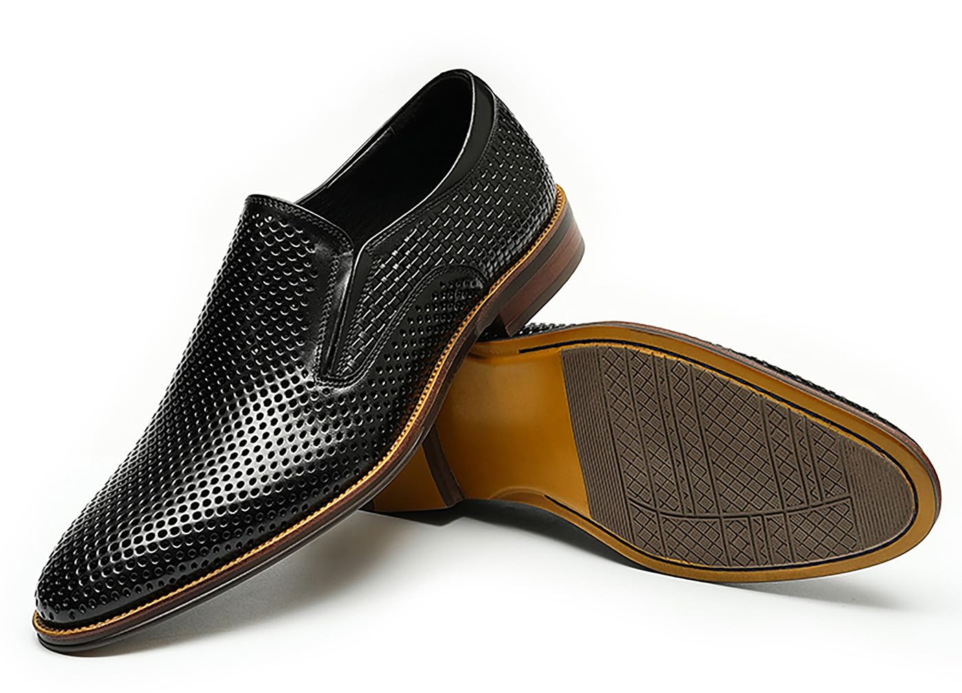 Men's Genuine Leather Penny Loafers - Slip On Dress Casual Shoes for Business & Formal Wear - Comfortable Hollow Design Summer Walking Shoes for Office, Wedding & Daily Outfits