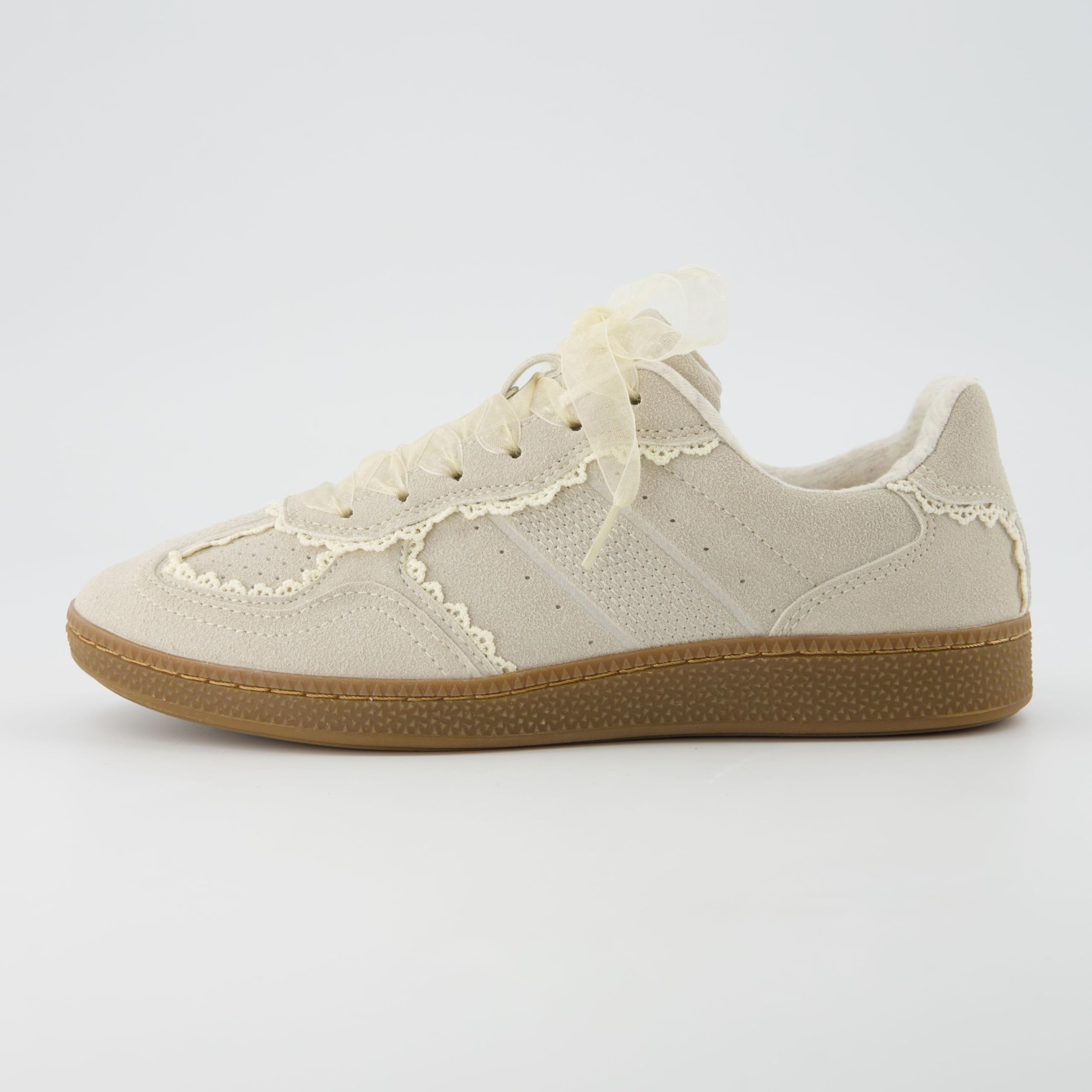 CUSHIONAIRE Women's Belinda Casual Sneakers with Lace Detail & Memory Foam - Elegant Ribbon Lace-Up Comfort Shoes for Walking, Work & Everyday Wear