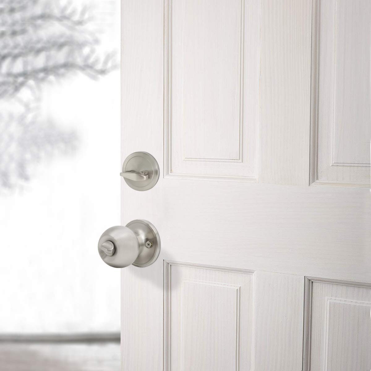 Gobrico Keyed Alike Entry Door Knob & Deadbolt Lock Set - Satin Nickel Finish, 1 Pack | Secure Front Door & Entrance Locks for Home Safety