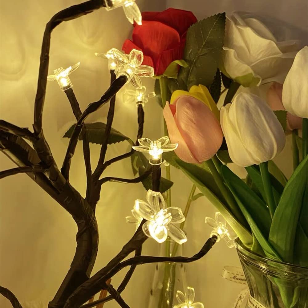 Pete Mici 17 Inch Cherry Blossom Tree Lights - 40 LED USB Powered Bonsai Fairy Light Tree with Warm White Glow for Bedroom, Living Room, Office Decor | Perfect for Romantic Ambiance, Wedding Centerpieces & Holiday Home Decoration