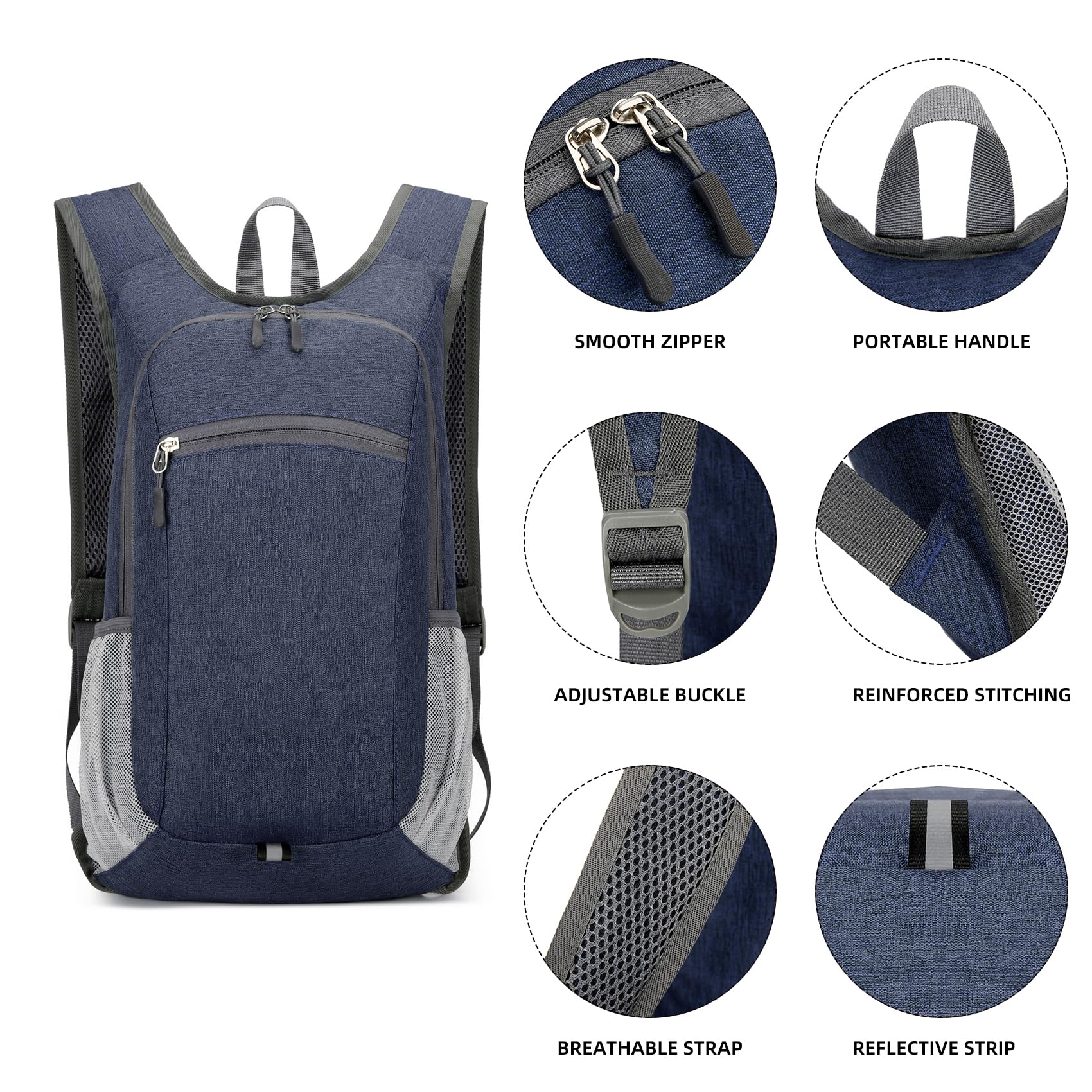 Valleycomfy Lightweight Foldable Hiking Backpack - Compact Travel Daypack for Camping, Hiking & Outdoor Adventures - Water-Resistant Packable Backpack for Women & Men (Dark Blue) - Perfect for Day Trips, Commuting & Travel Accessories