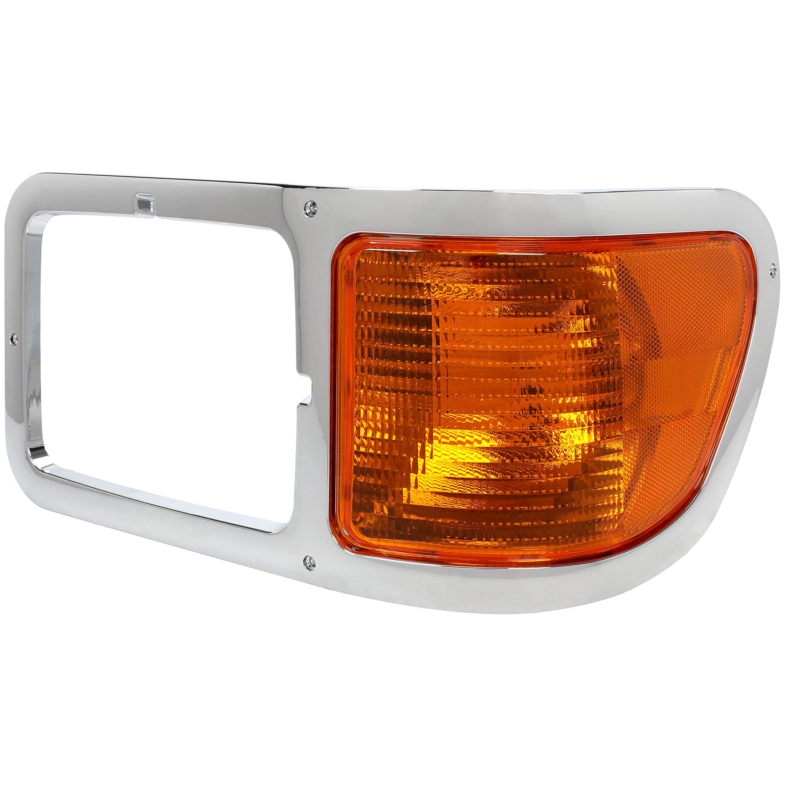 ECOTRIC Left Corner Signal Light Compatible with 2000-2015 Ford F650 F750 - Chrome Casing Headlight Bezel Trim - Driver Side Replacement for FO2520196 - Perfect for Truck Lighting Upgrades & Safety Enhancement