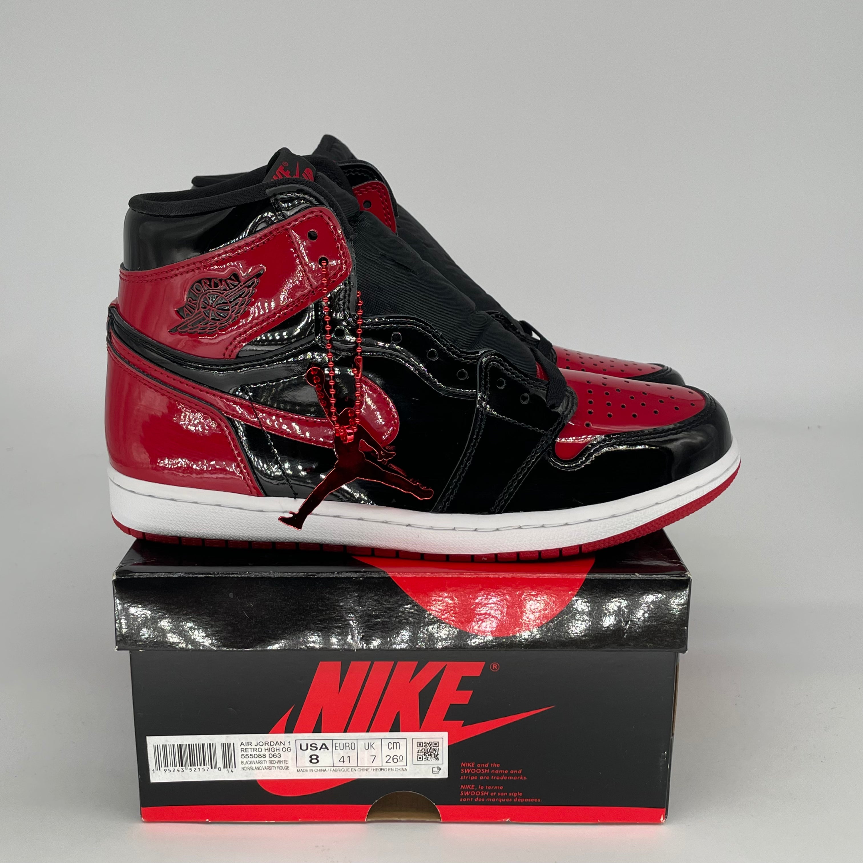 Original Air Jordan 1 Retro High OG 'Patent Bred' Basketball Shoes - Men's Size 8 / Women's Size 9.5 (Style: 555088-063) - Perfect for Sneaker Collectors & Streetwear Fashion