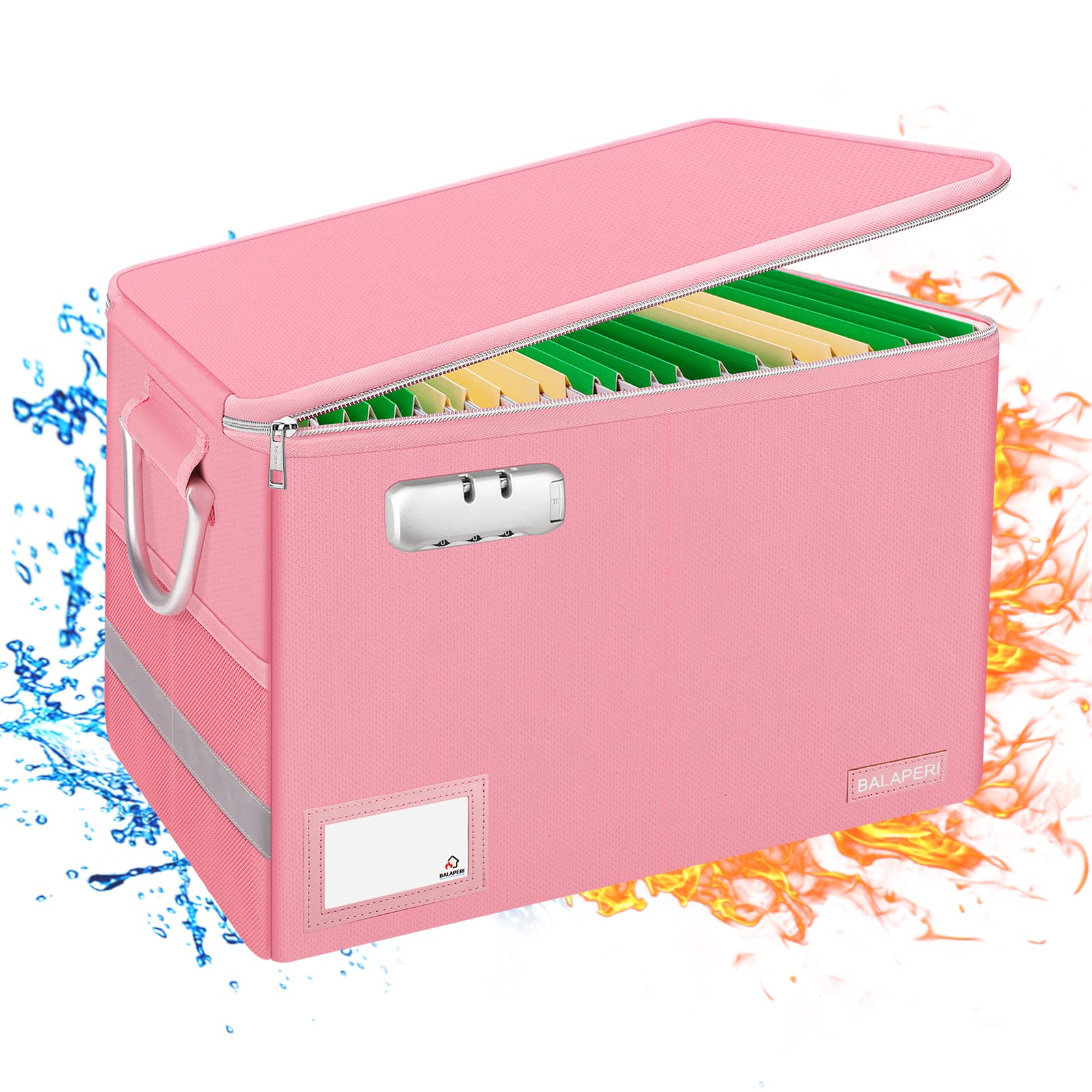 BALAPERI Fireproof Document Box with Lock - Pink Portable File Organizer for Letter/Legal Hanging Folders, Fire-Resistant Safe Storage Box for Home & Office - Perfect for Protecting Important Documents, Certificates, and Files from Fire Damage