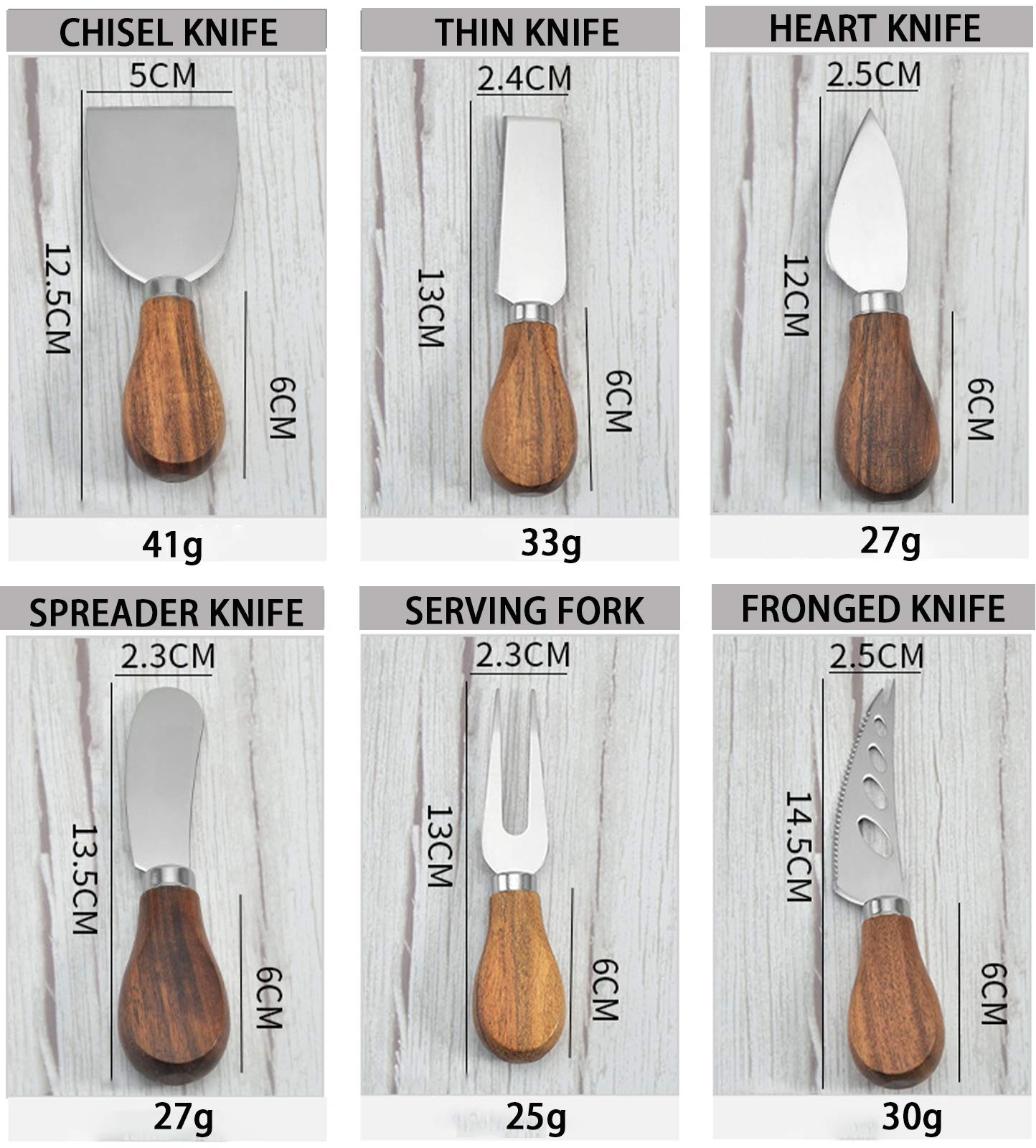 Premium 6-Piece Stainless Steel Cheese Knife Set with Slicer, Cutter & Fork - Perfect for Charcuterie Boards, Wine Pairings & Gourmet Cheese Tasting | Elegant Cutlery Gift Set for Cheese Lovers & Entertaining