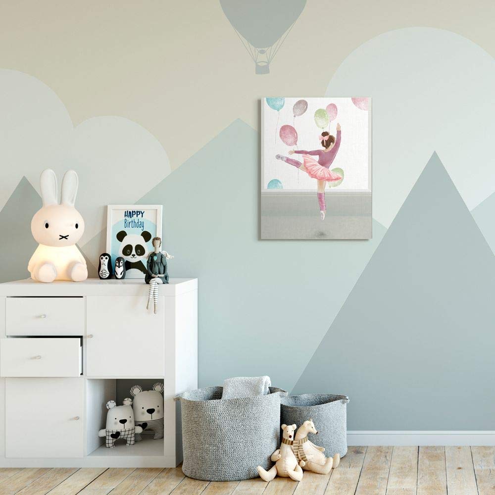 Stretching Ballerina Little Dancer Girl with Pink Balloons Wall Art Canvas Print 24x30 - Ballet Dance Room Decor, Nursery Wall Art, Kids Bedroom Decor, Ballet Studio Decoration