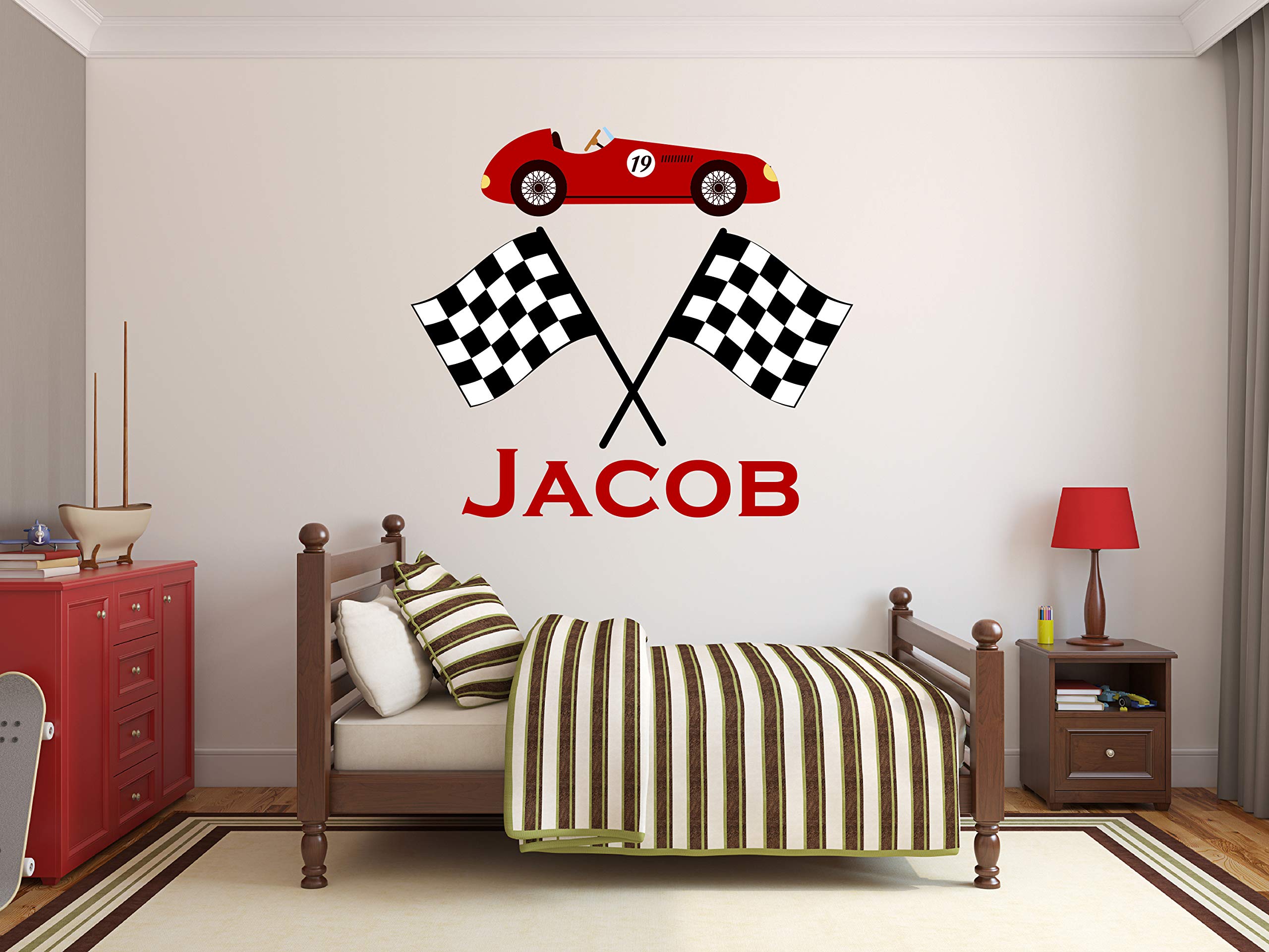 Custom Racing Name Wall Decal - Premium Vinyl Sticker for Car Themed Bedroom, Nursery & Man Cave Decor (46