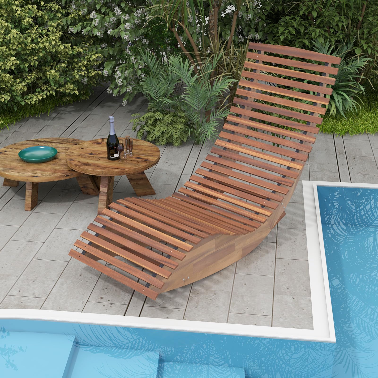 Tangkula Acacia Wood Rocking Chair - Wide Slatted Seat & High Back Porch Rocker - Durable Outdoor Patio Chair for Backyard, Garden, Deck & Sunroom Relaxation | Perfect for Reading, Lounging & Enjoying Nature