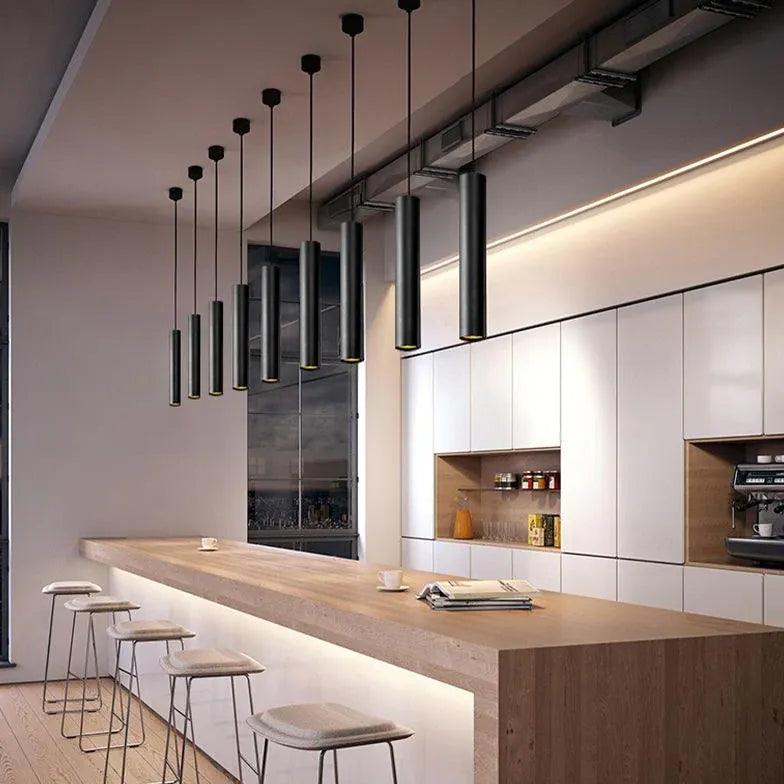 Sleek Modern Black Pendant Light - Minimalist Tubular Design for Dining Room, Kitchen Island or Bedroom Lighting