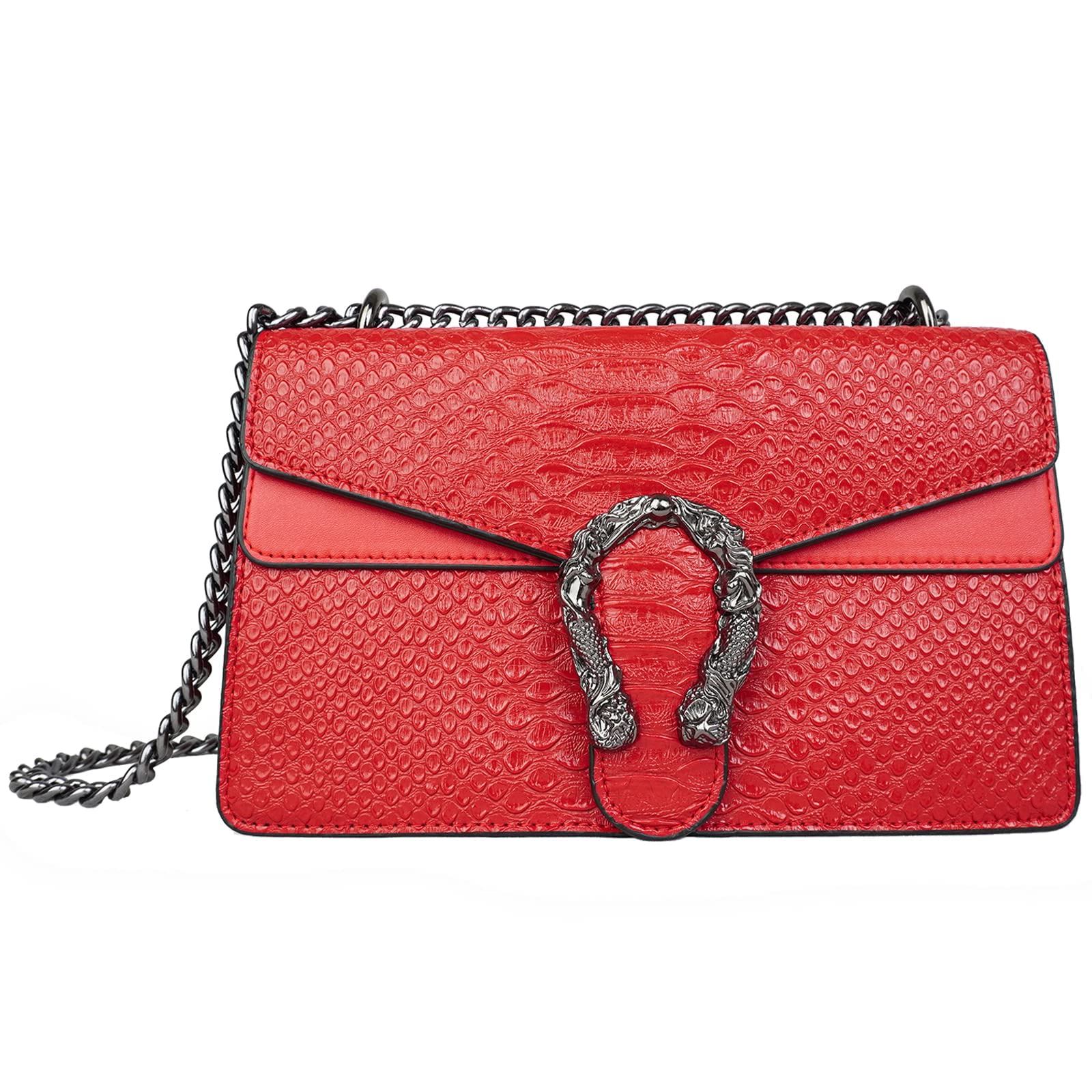 Women's JBB Crossbody Shoulder Bag - Snake Print Leather Evening Clutch with Chain Strap - Small Satchel Purse for Party, Date Night & Special Occasions