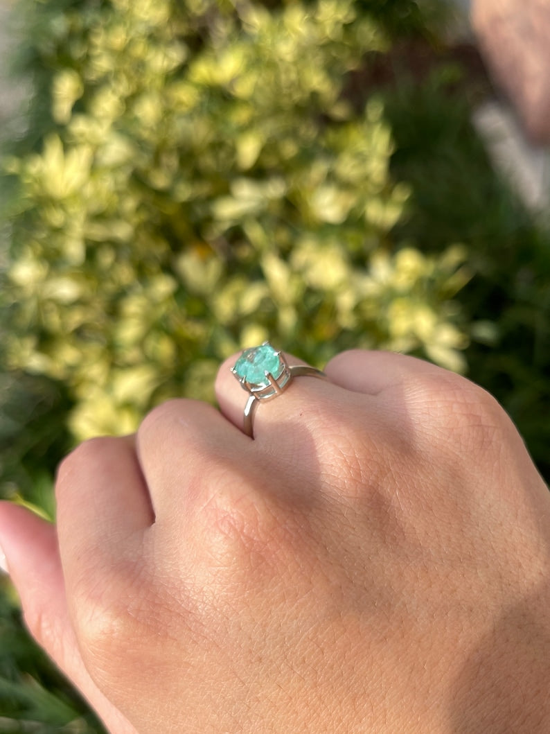 3.55ct Oval Cut Emerald Solitaire Ring in 14K White Gold with 6 Prong Setting - Perfect for Engagement, Wedding & Anniversary Gifts
