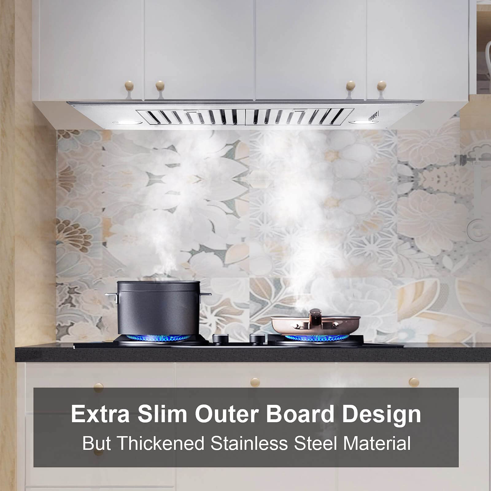 30 Inch 600CFM Stainless Steel Range Hood Insert - Ultra Slim Built-in Vent Hood with Ducted/Ductless Convertible Design | Dual LED Lights & Permanent Grease Baffle Filters | Perfect for Modern Kitchen, Restaurant & Commercial Use